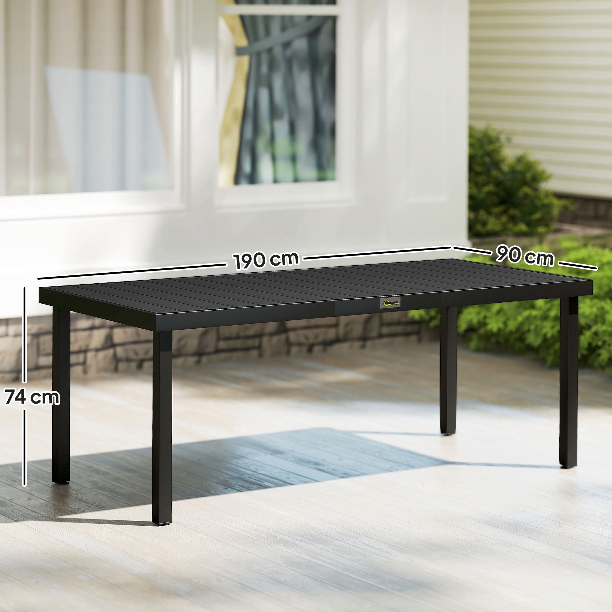 Utomhusmatbord, svart, 190 x 90 x 74 cm, plats för 8