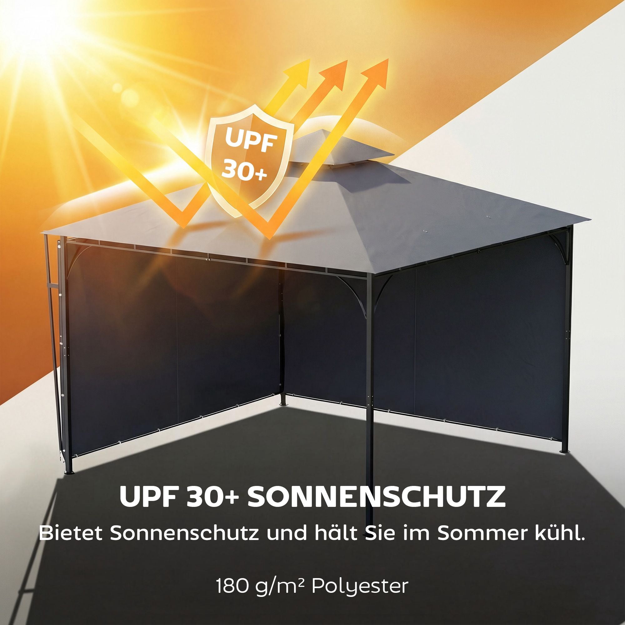 Utomhuspaviljong med utfällbart tak, UPF 30+ skydd