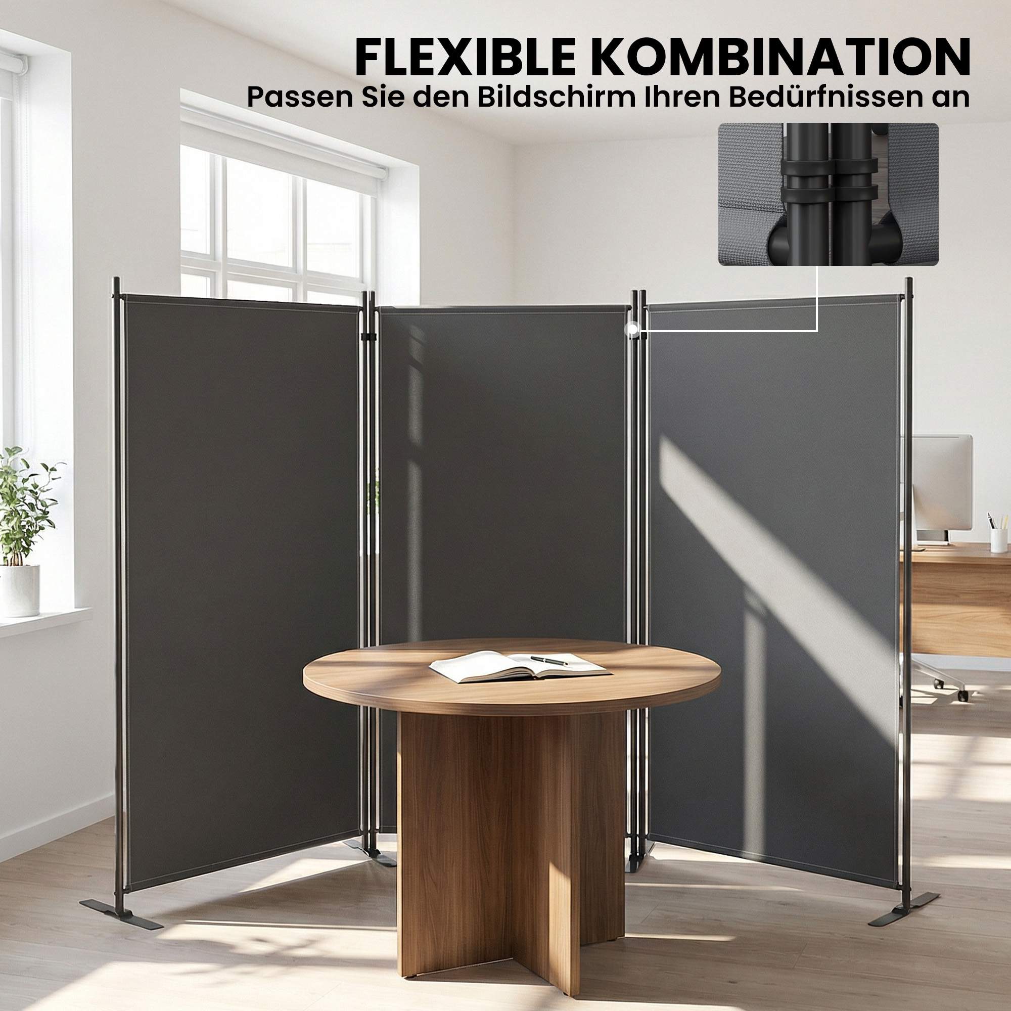 Utomhusskärm, 3-panels metall, mörkgrå, UV 30+