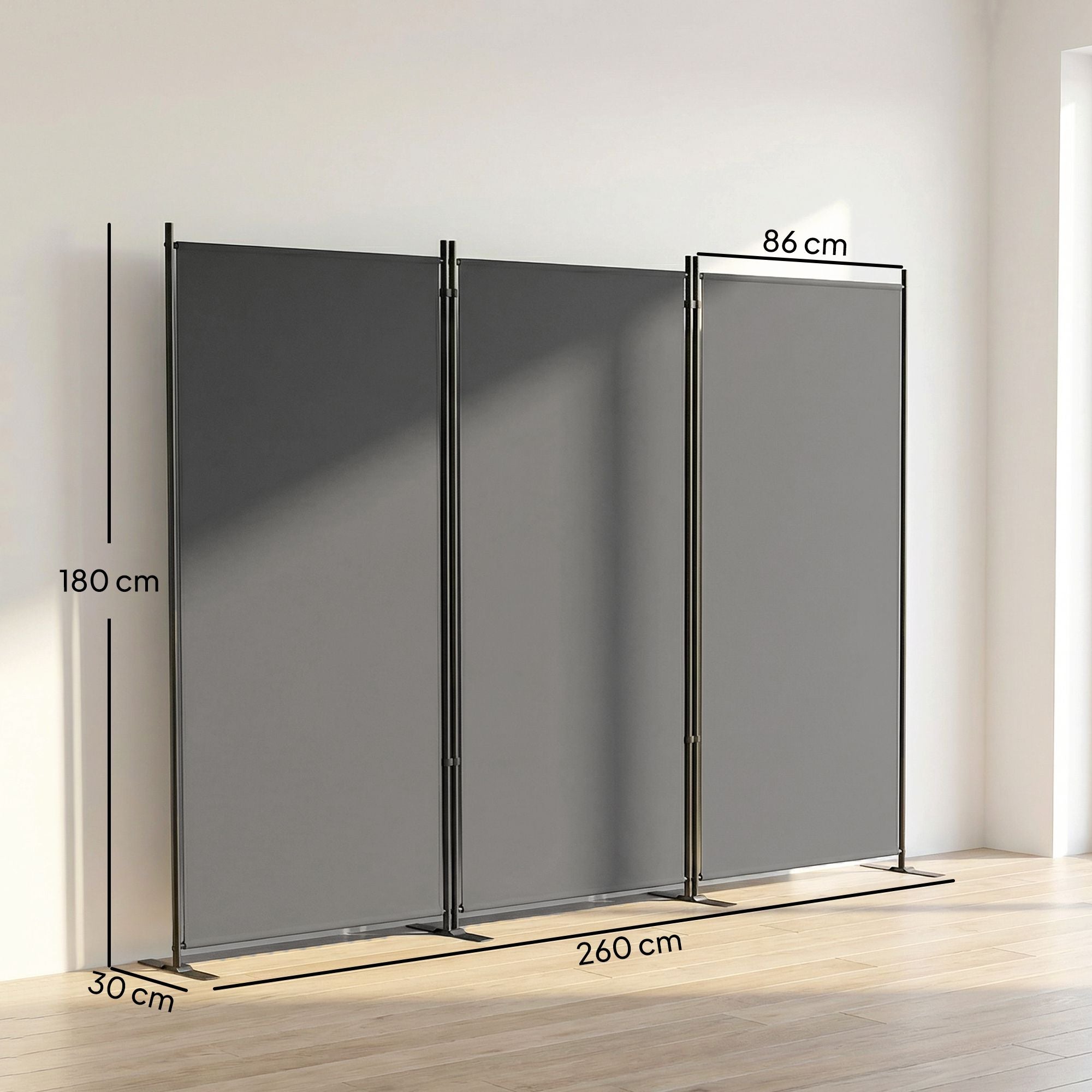 Utomhusskärm, 3-panels metall, mörkgrå, UV 30+
