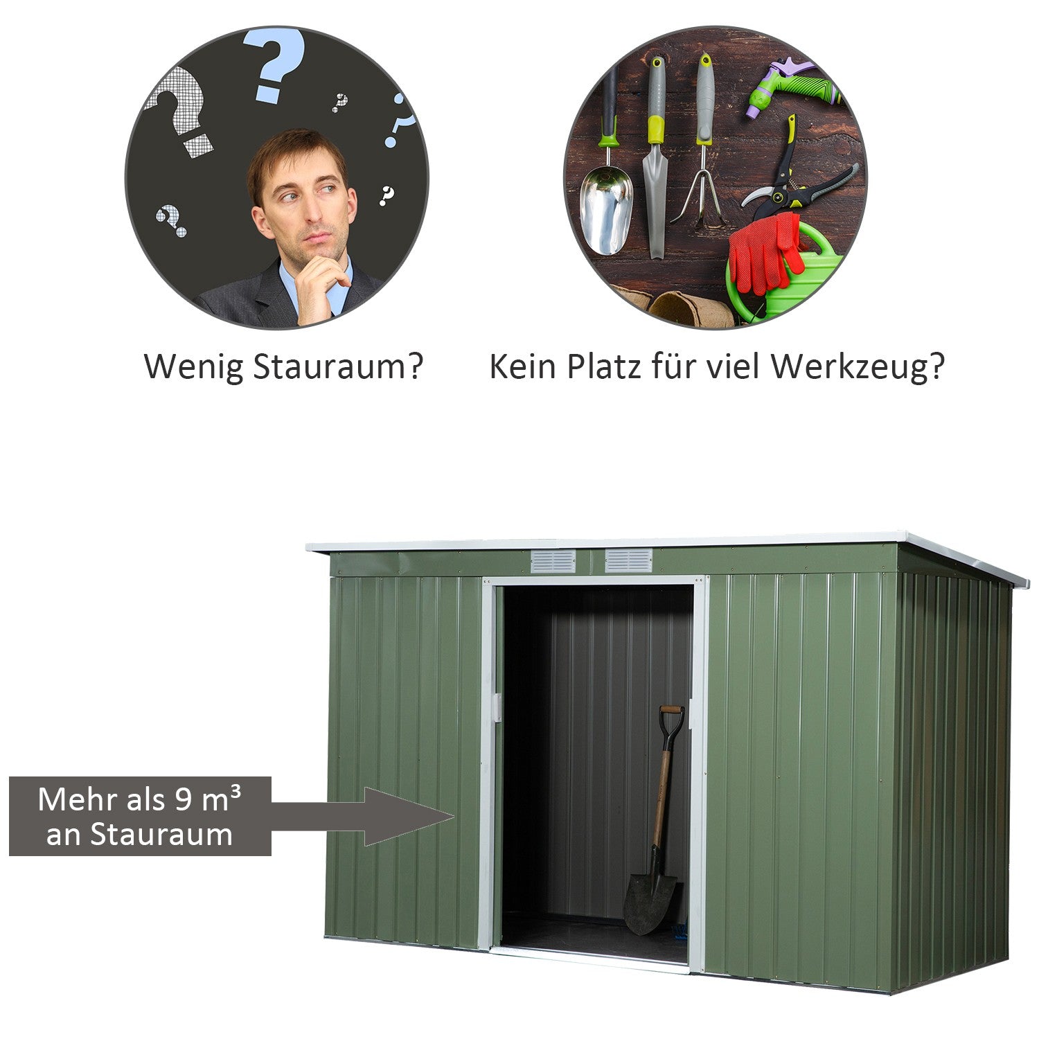 Utomhusstål trädgårdsskjul, skjutdörr, ventilationsfönster