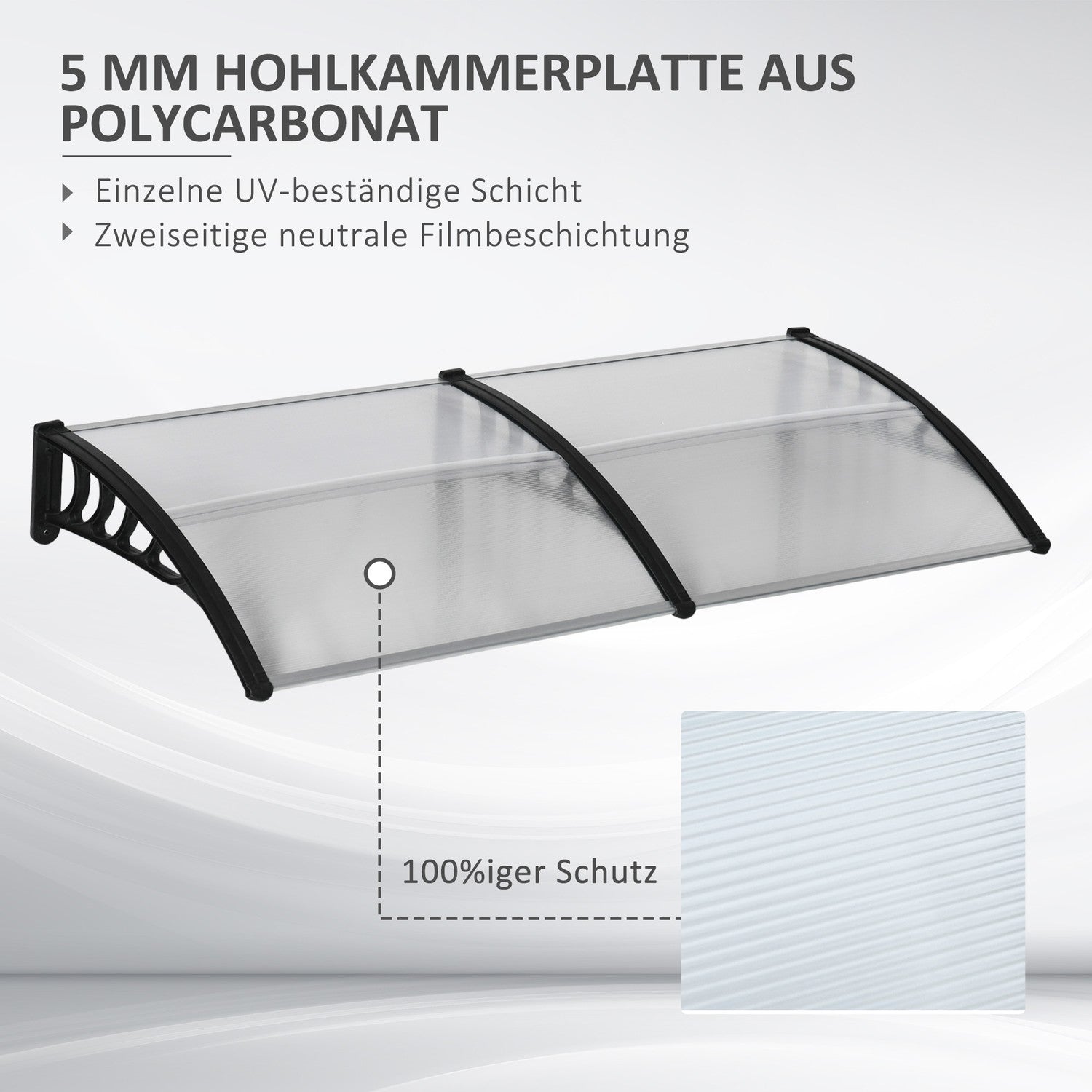 Utomhustak av aluminium med UV- och regnskydd, svart