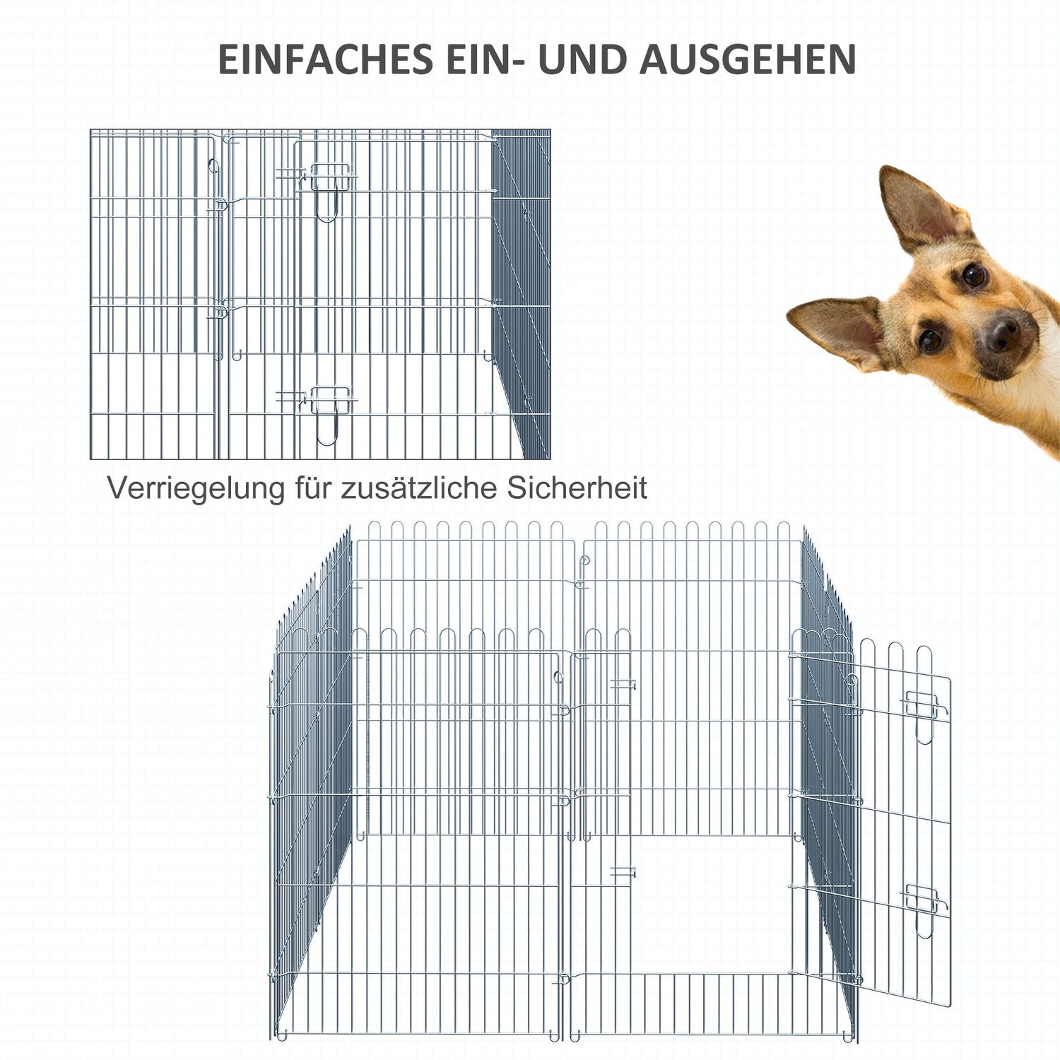 Utomhusvalplekhage, 8-panel, Säker & Stabil, 63x91 cm