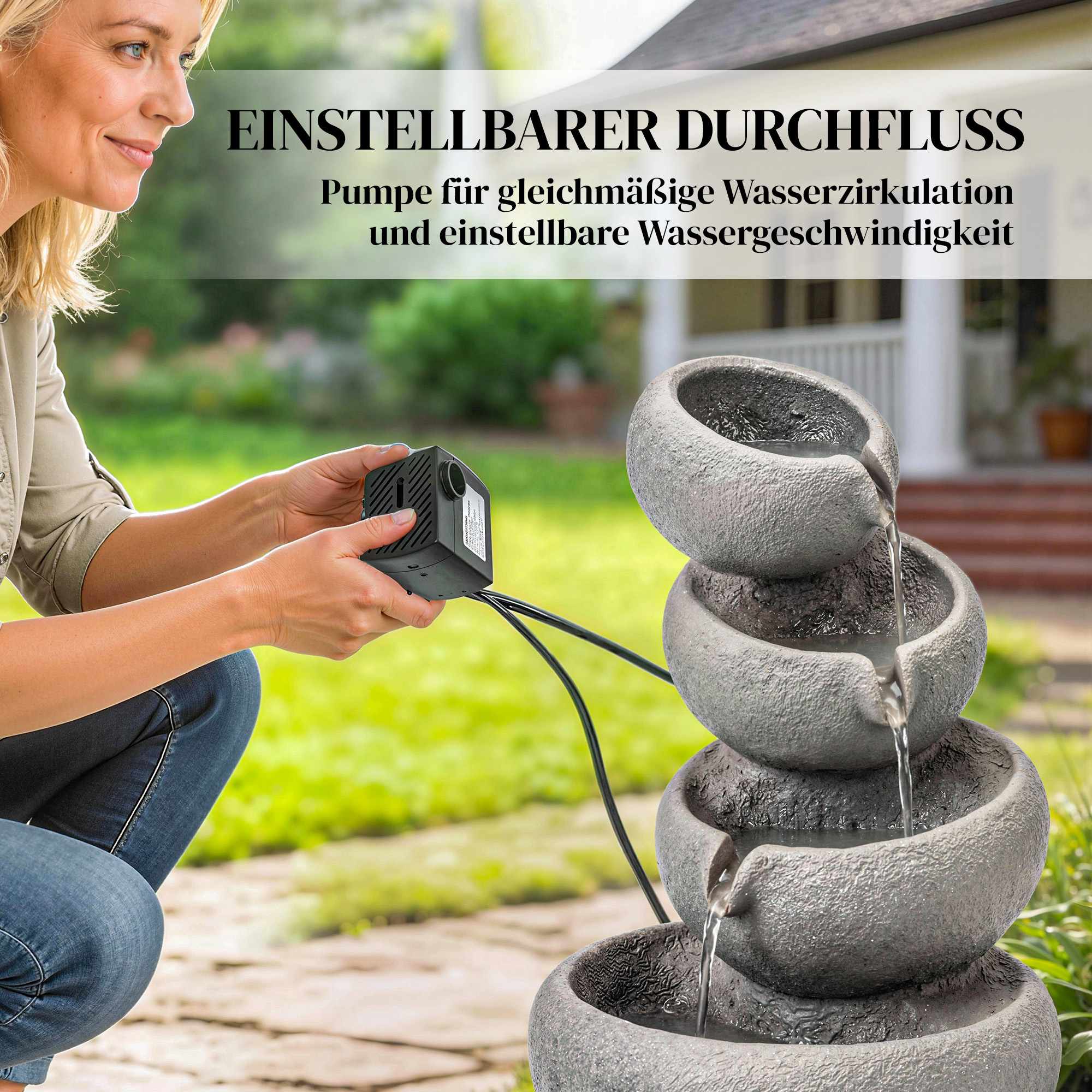 Utomhusvattenfontän i harts med LED-lampor, 4 nivåer