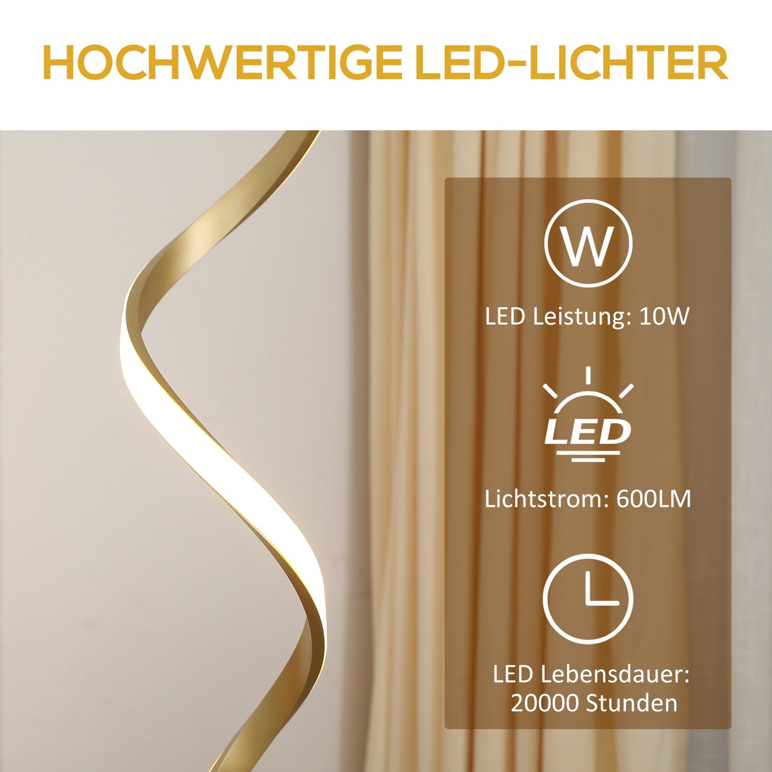 Varmvit LED Spiral Golvlampa, Vattentät, 10W