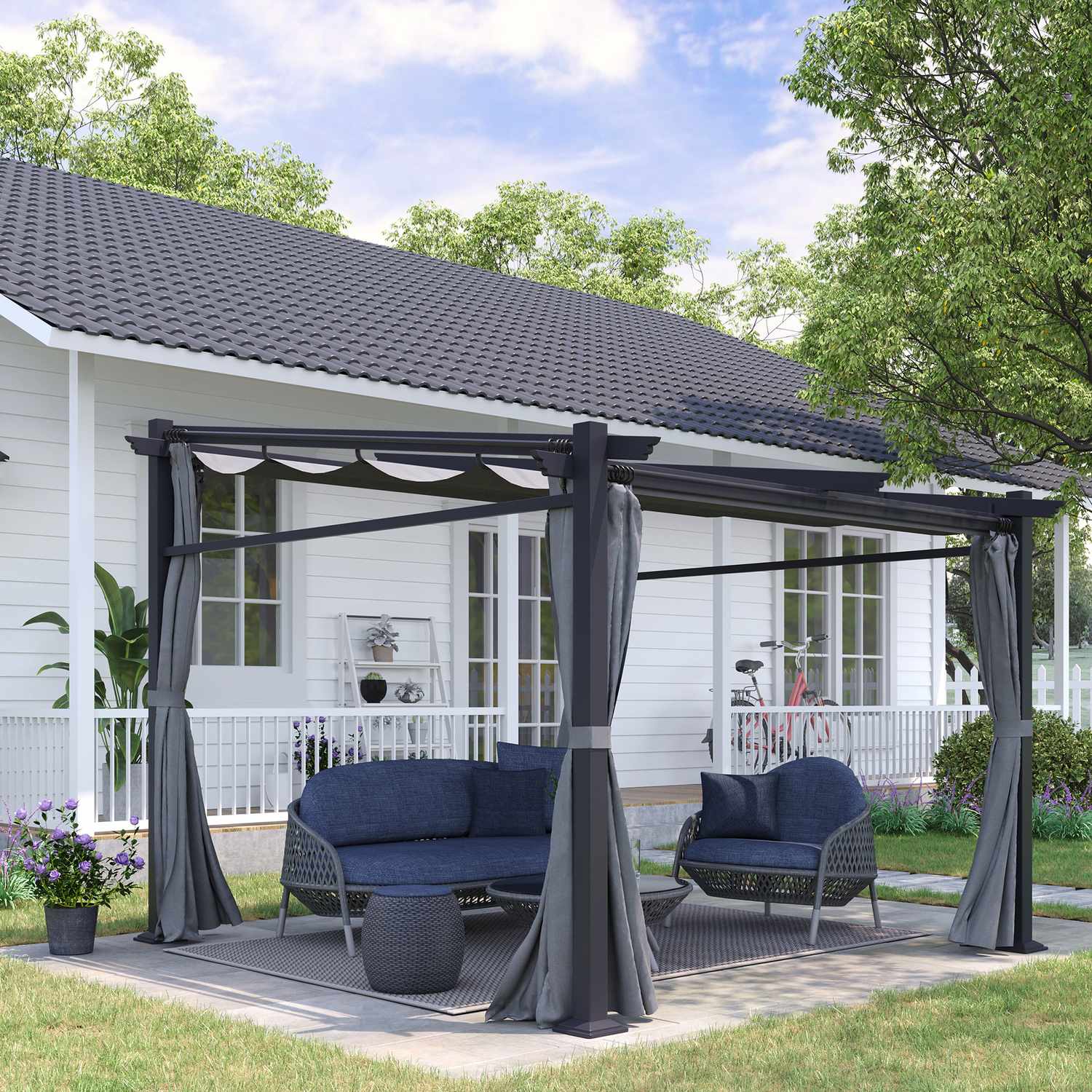 Vattenavvisande Gazebo 2,97x2,95M med solskydd och paneler