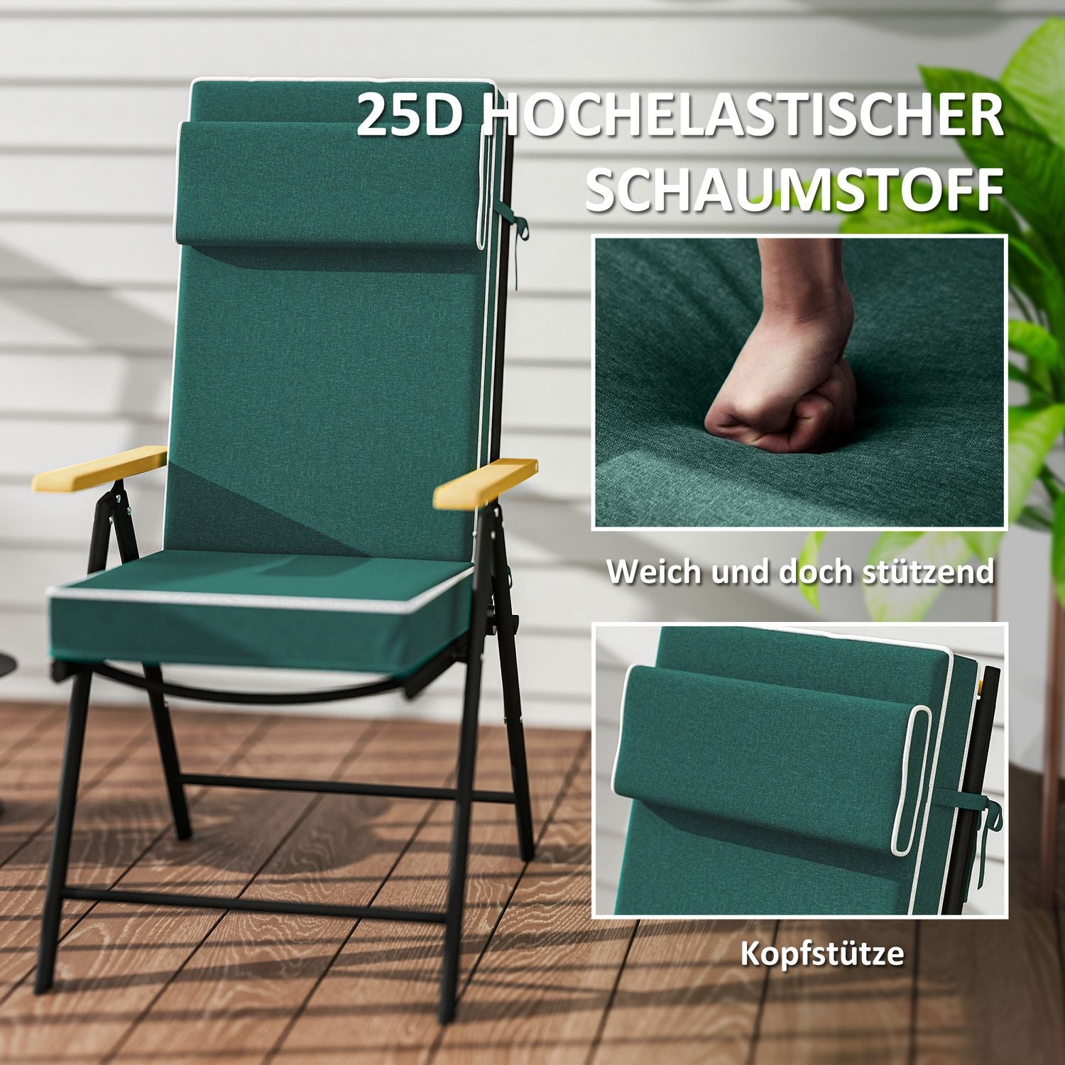 Vattenavvisande grön sittdyna med knytband – 120x47x9,5 cm