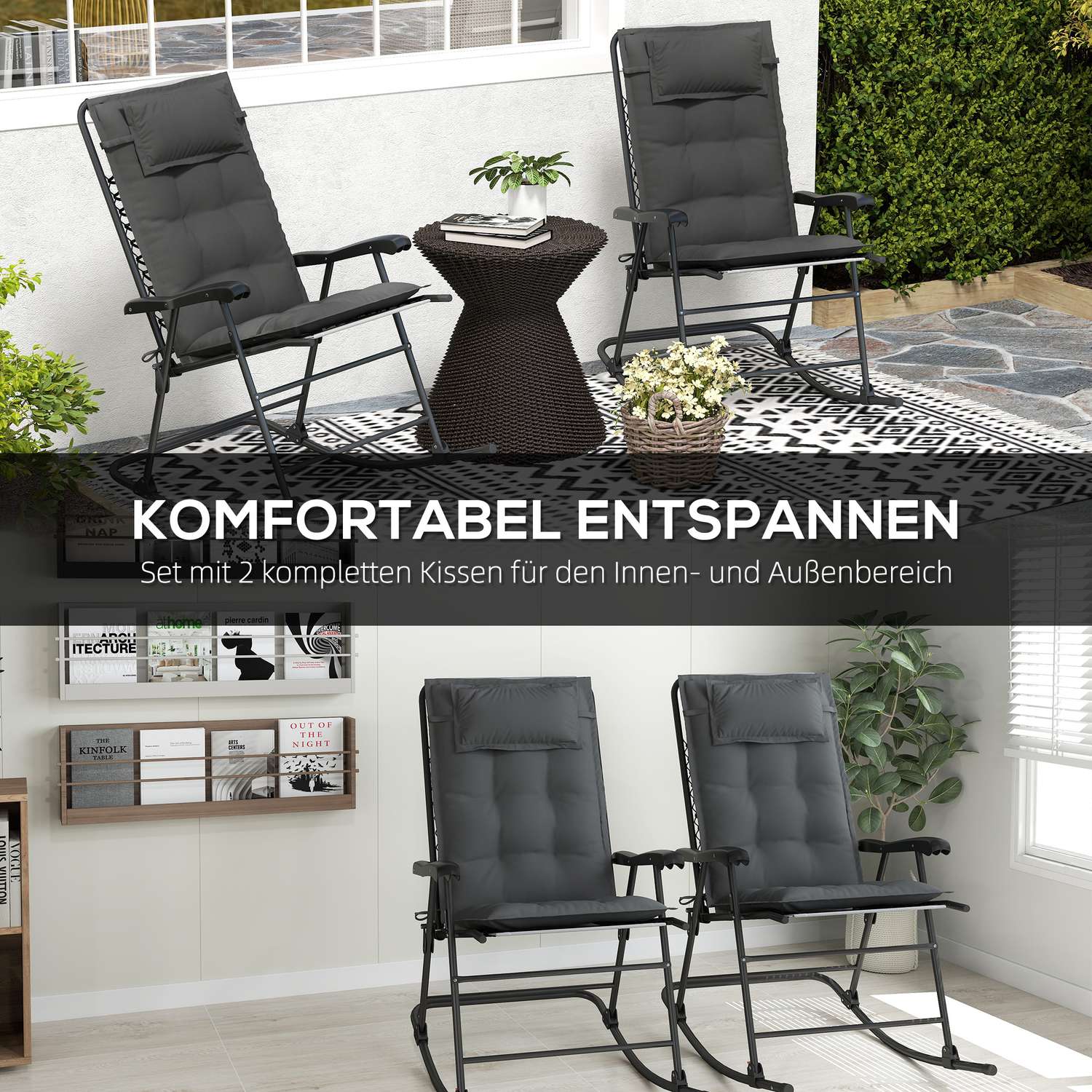 Vattenavvisande mörkgrå solstolsdynor – set om 2