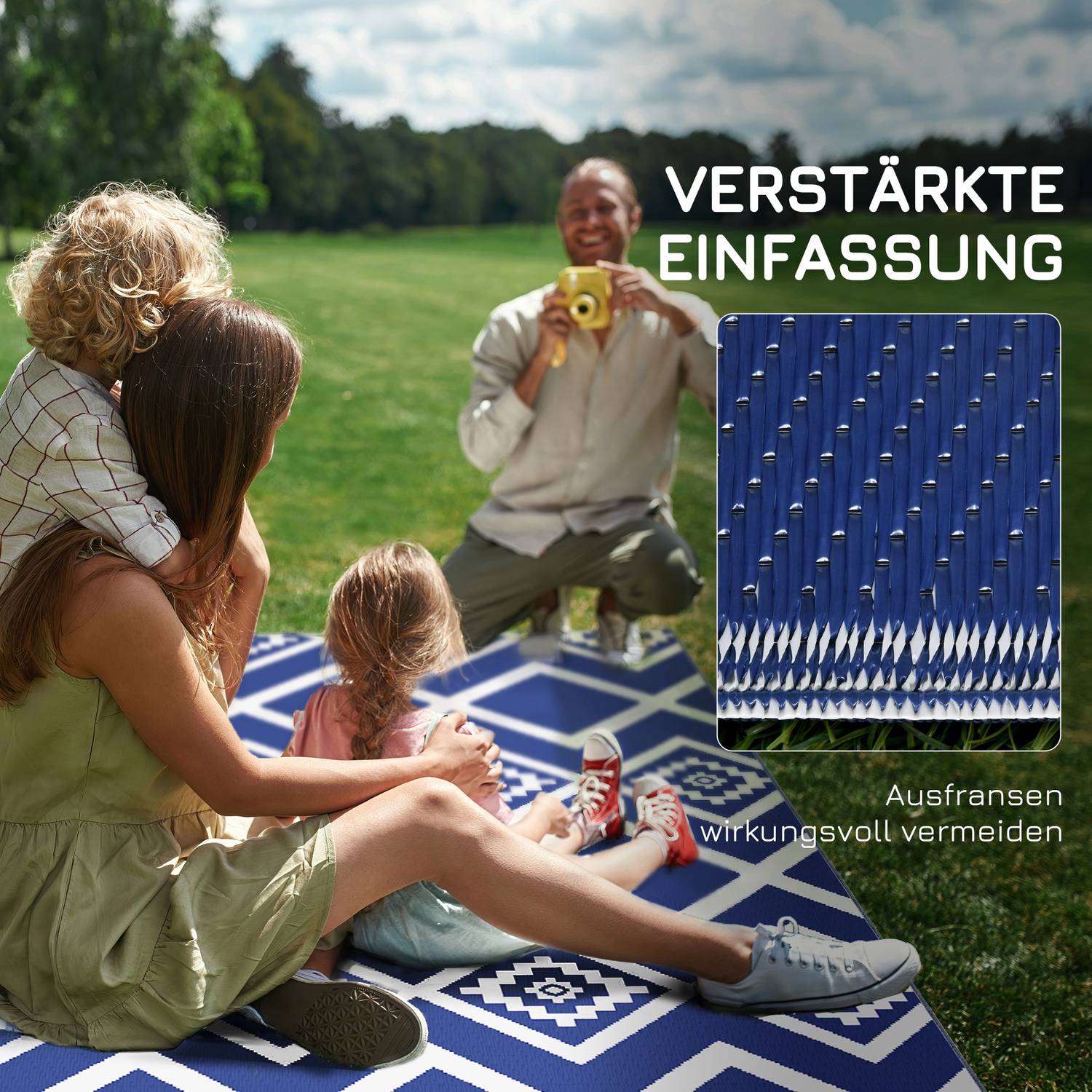 Vattenavvisande plastmatta utomhus, 182x274cm, Blå/Vit