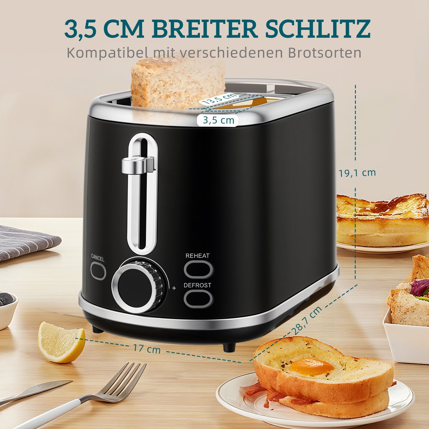 Vattenkokare och brödrost, LED-display, 1,7 l, 2200 W, svart