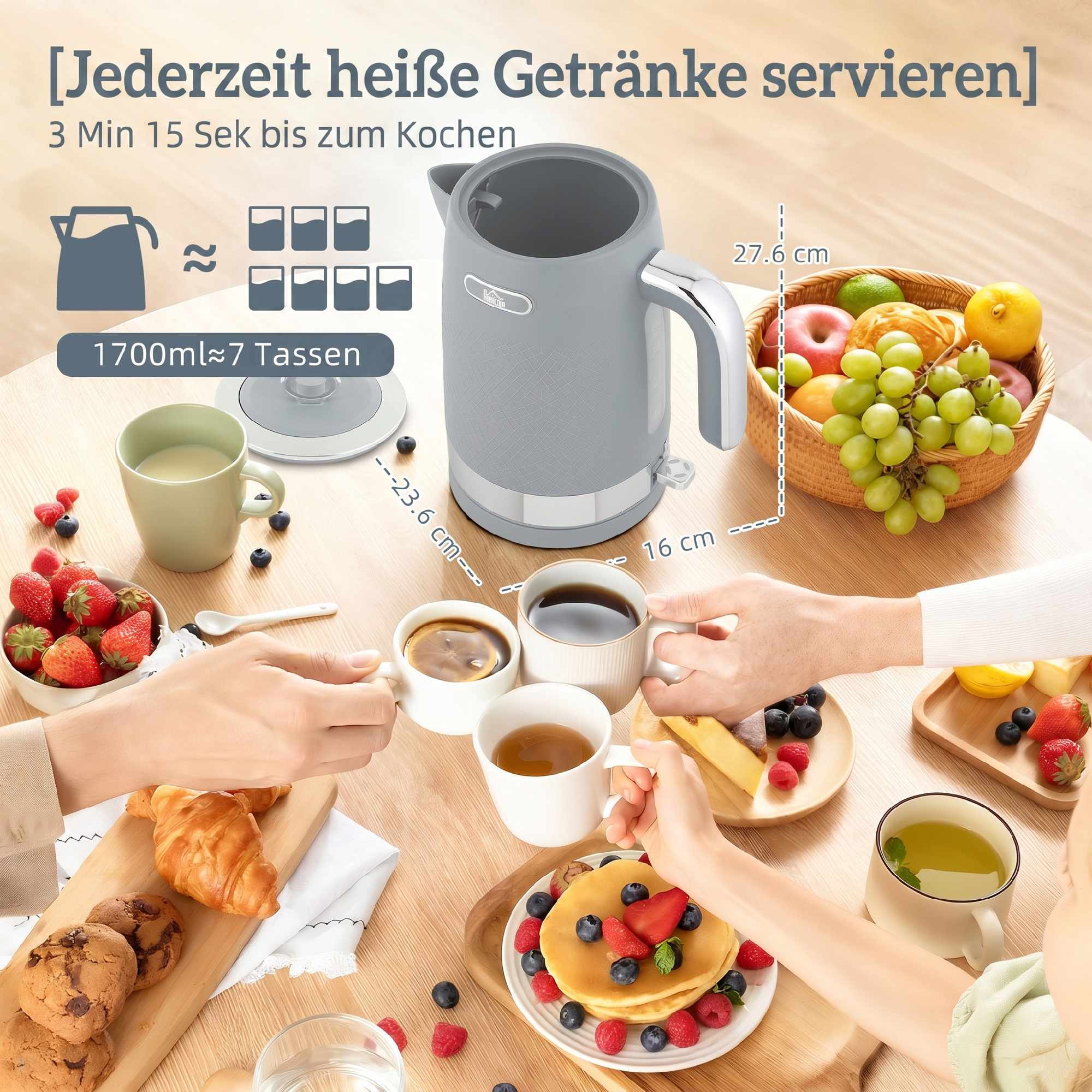 Vattenkokare och brödrostset, 1,7 l 2200 W snabbkokning, brödrost för 4 skivor