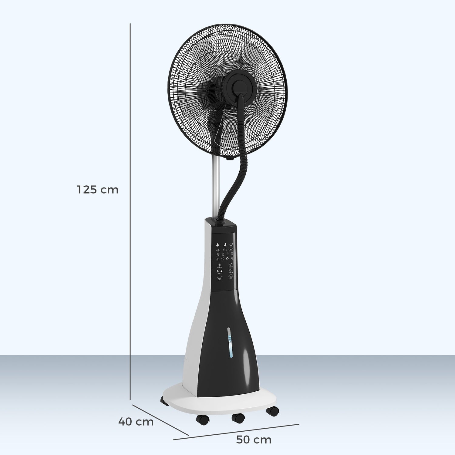 Vattenkylningsfläkt med dimma, fjärrkontroll & 3L tank, 90W, 125cm