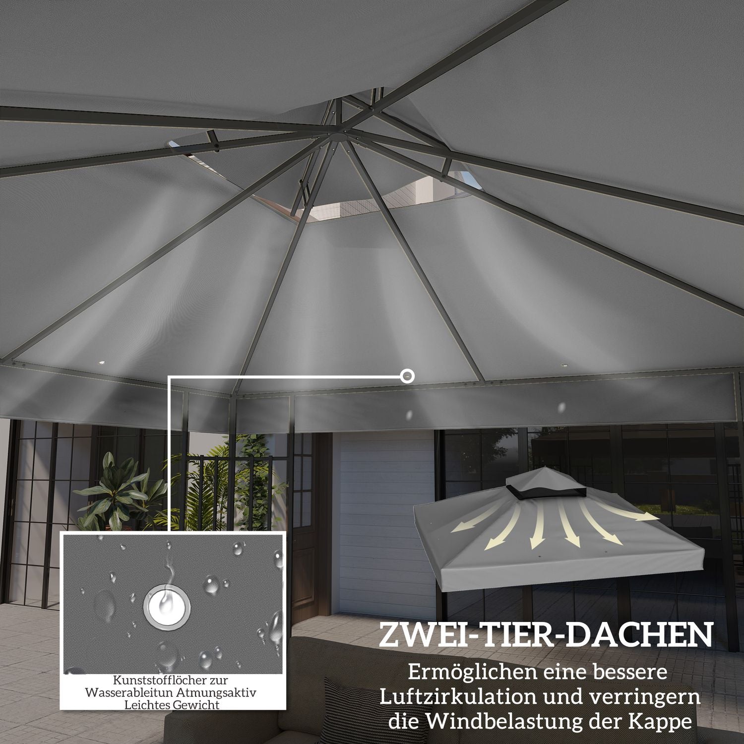 Vattentät 3x3m Gazebo takbyte - Oxford-tyg, mörkgrå