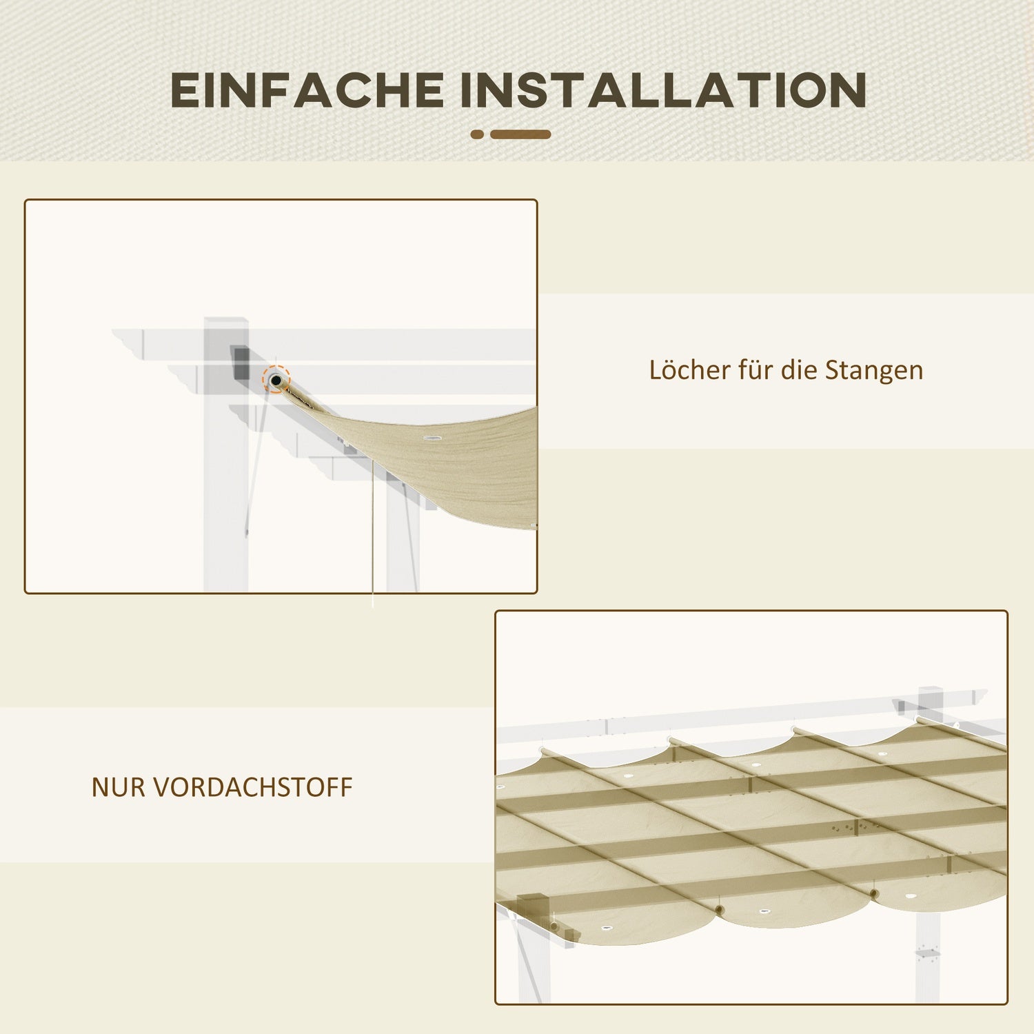 Vattentät 3x3m Pergola Takbyte, beige kapell