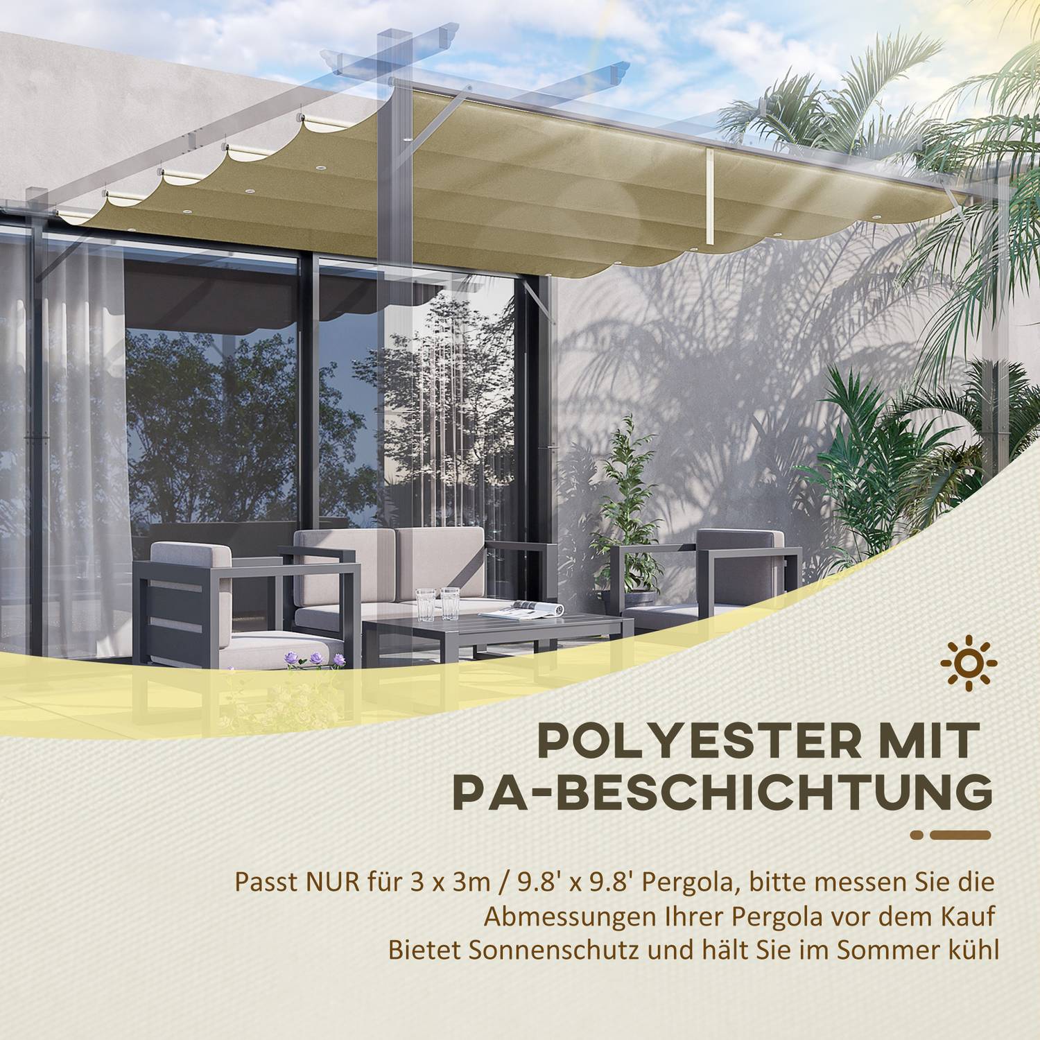 Vattentät 3x3m Pergola Takbyte, beige kapell