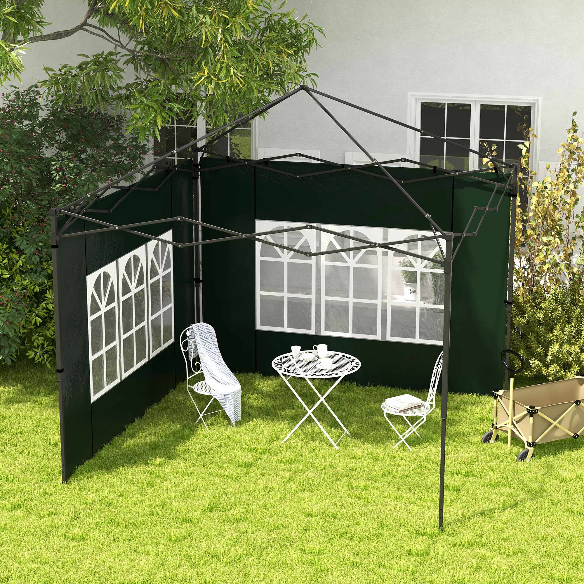 Vattentäta sidoväggar till paviljongen med fönster, 2-pack, gröna