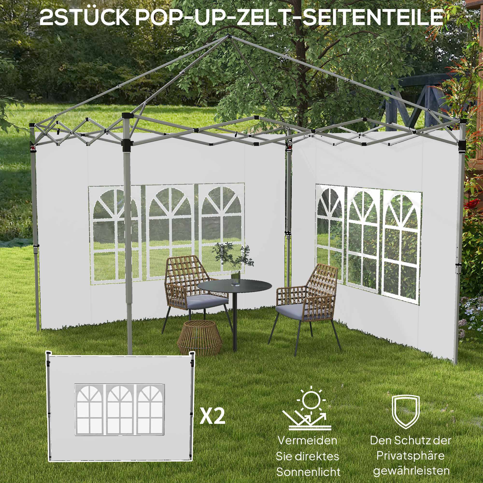 Vattentäta sidoväggar till paviljongen med fönster, 3x3/3x4 m, vita
