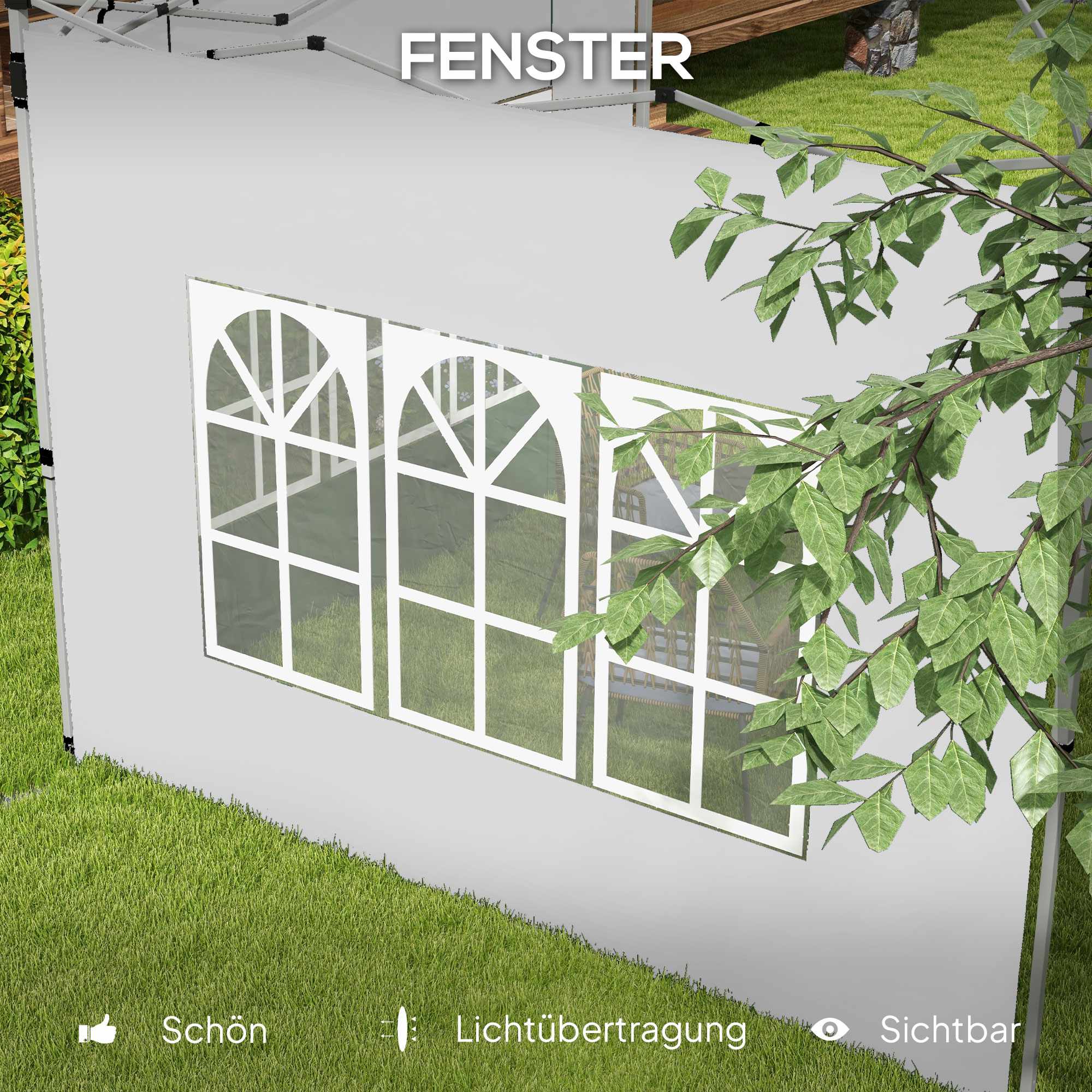 Vattentäta sidoväggar till paviljongen med fönster, 3x3/3x4 m, vita