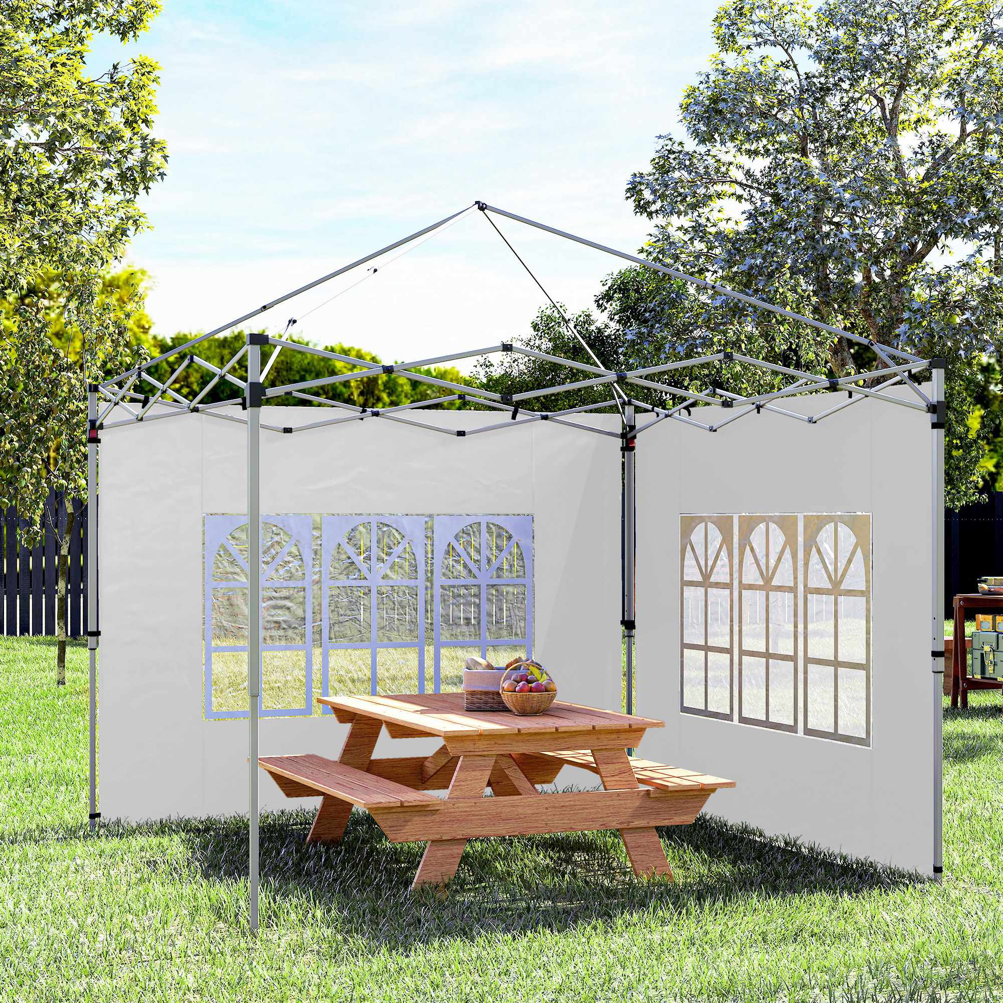Vattentäta sidoväggar till paviljongen med fönster, 3x3/3x4 m, vita