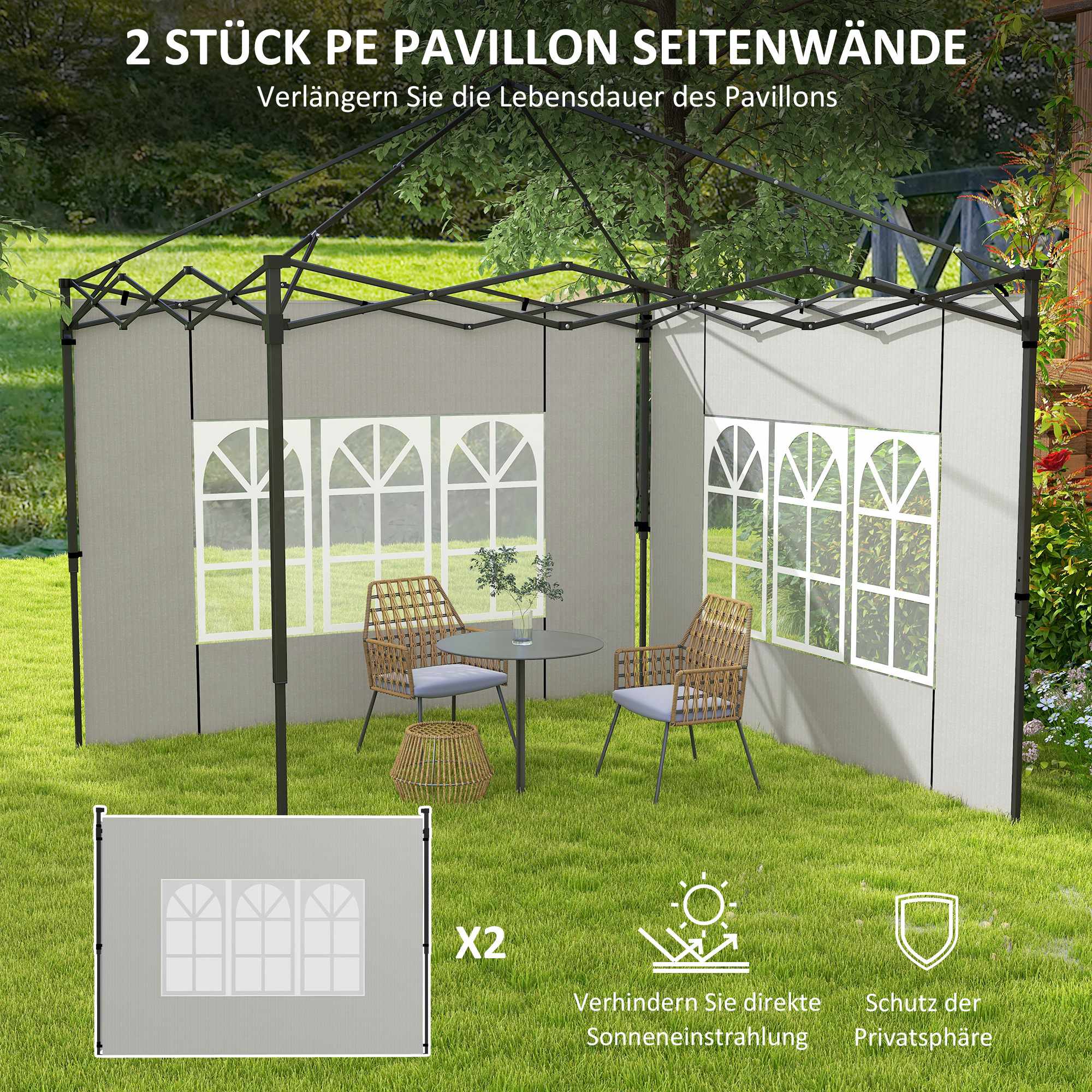 Vattentäta sidoväggar till paviljonger, 3x3/3x6 m, vit