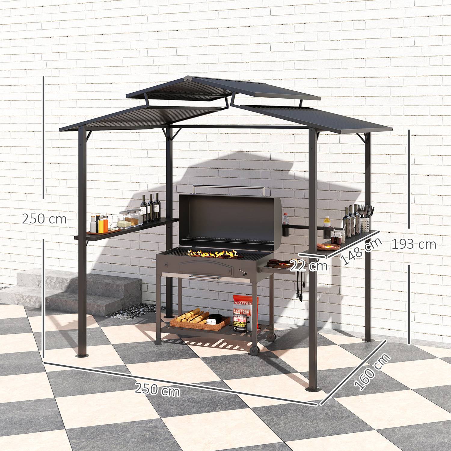 Vattentät grillpaviljong med UV-skydd – 250x160x250cm