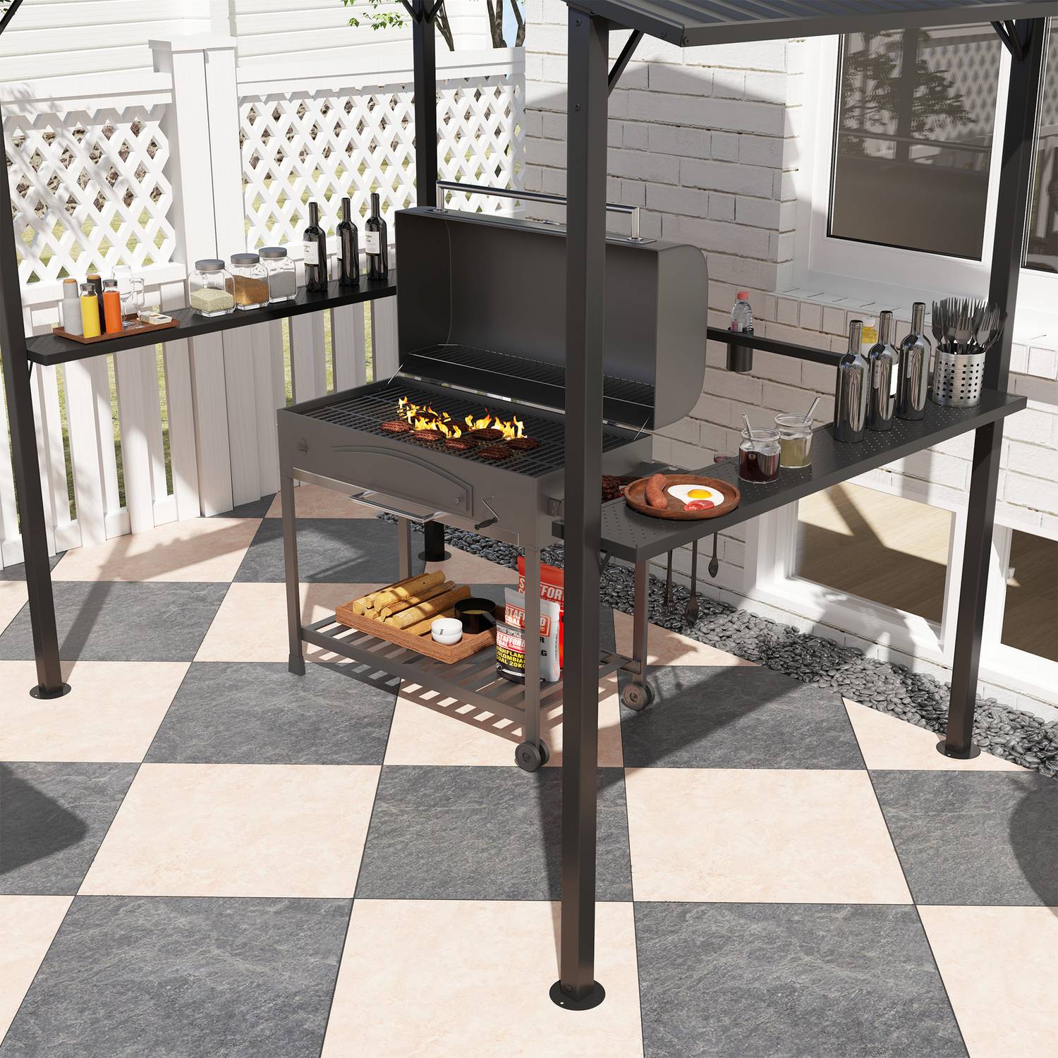 Vattentät grillpaviljong med UV-skydd – 250x160x250cm