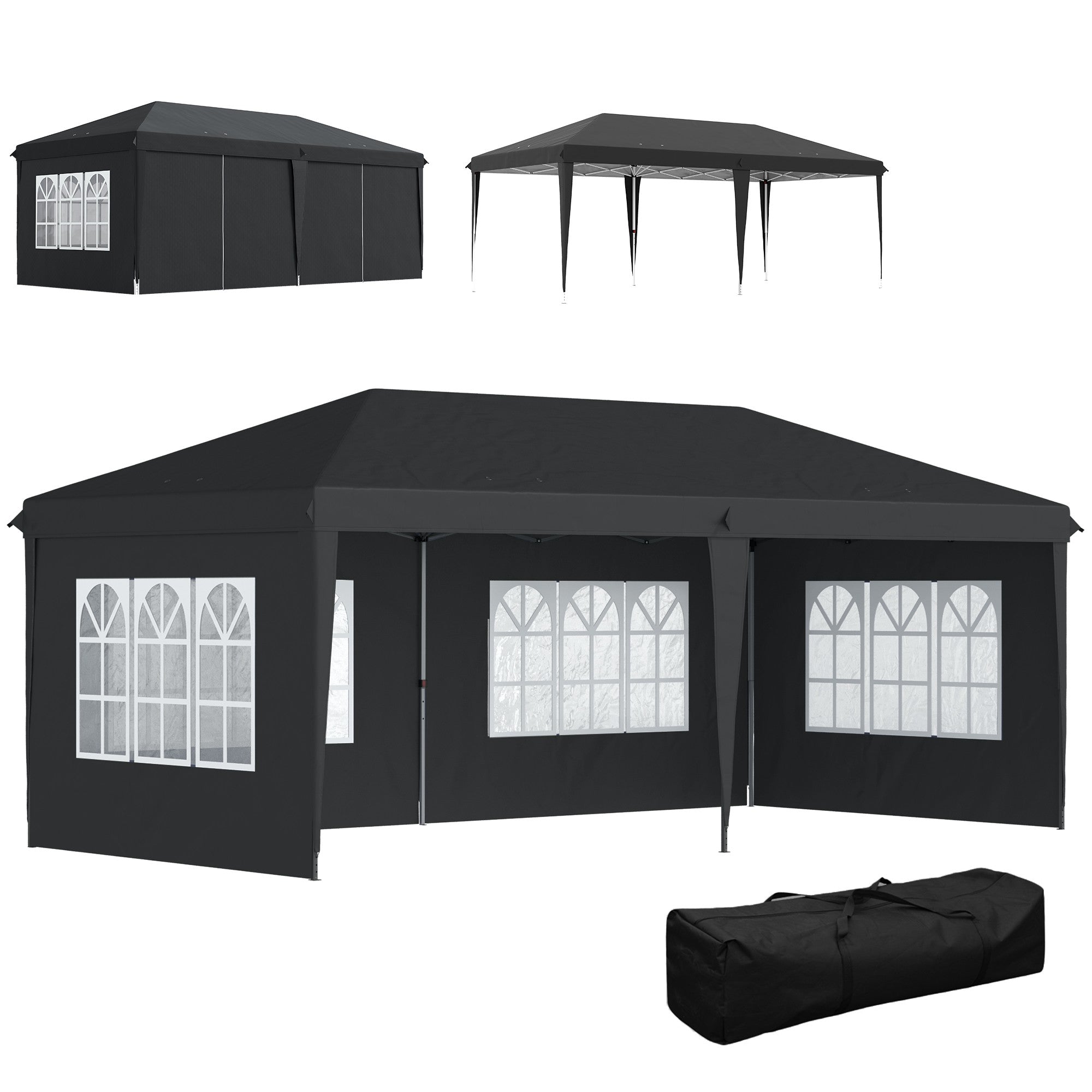 Vattentät popup-paviljong 3x6m med UV-skydd, svart