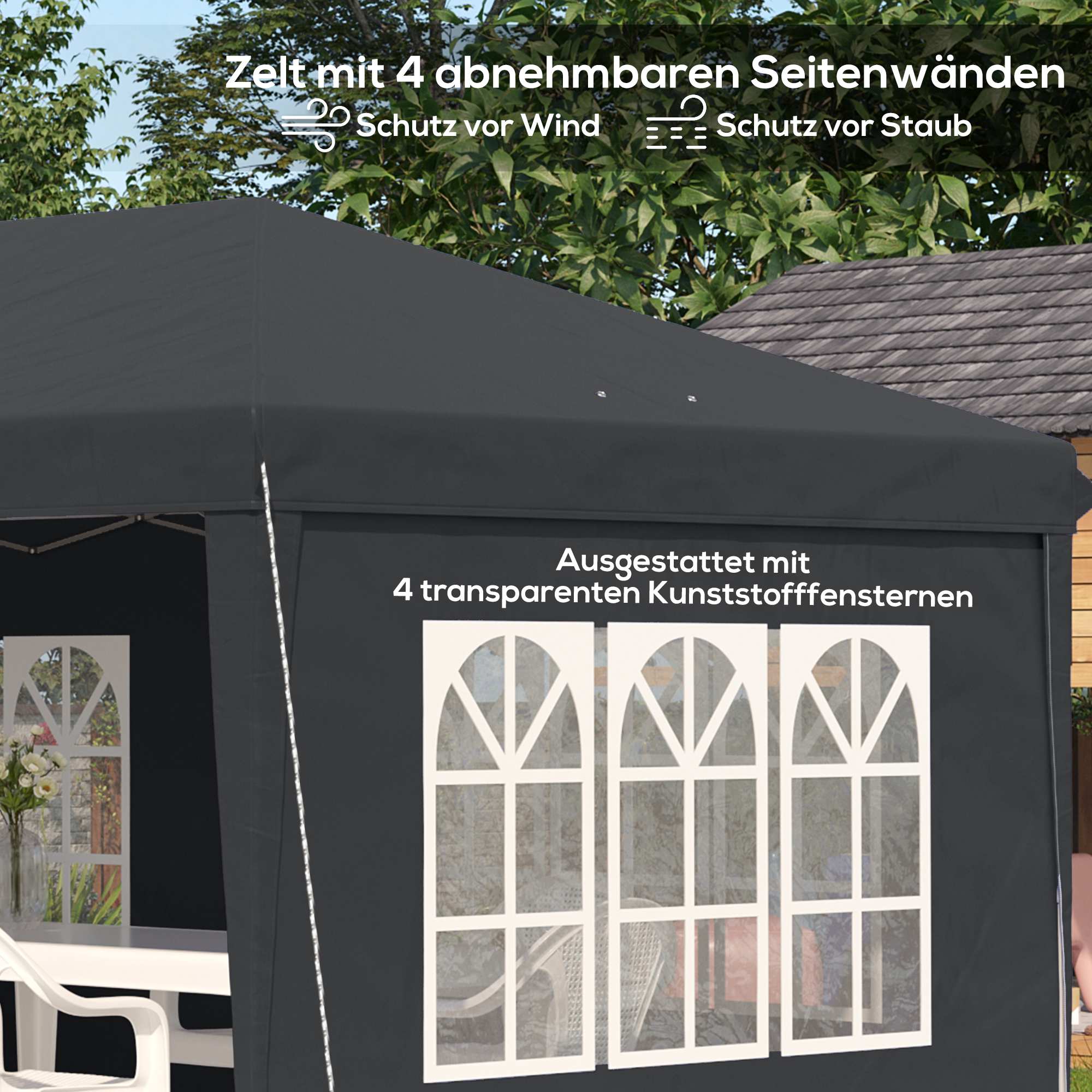 Vattentät popup-paviljong 3x6m med UV-skydd, svart