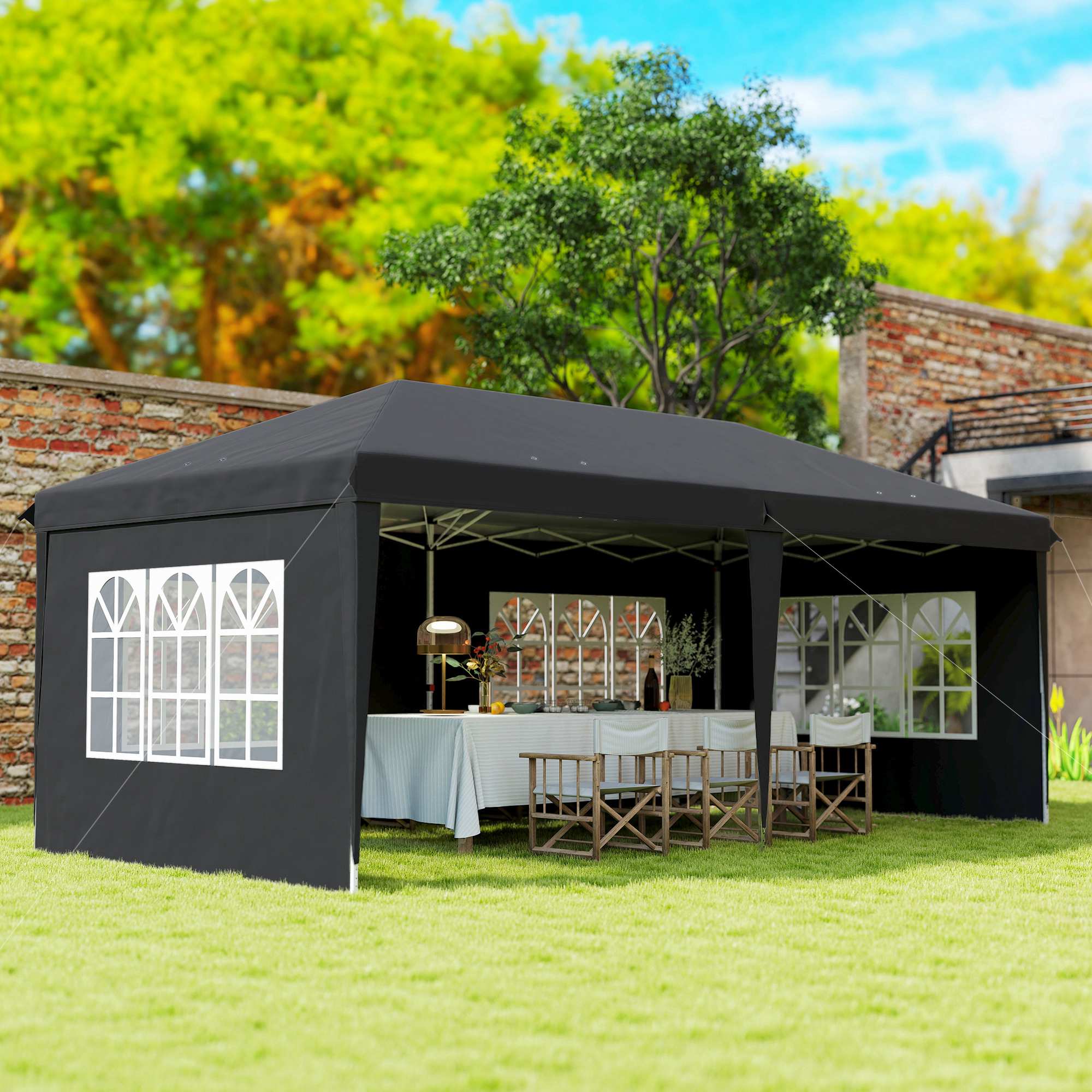 Vattentät popup-paviljong 3x6m med UV-skydd, svart