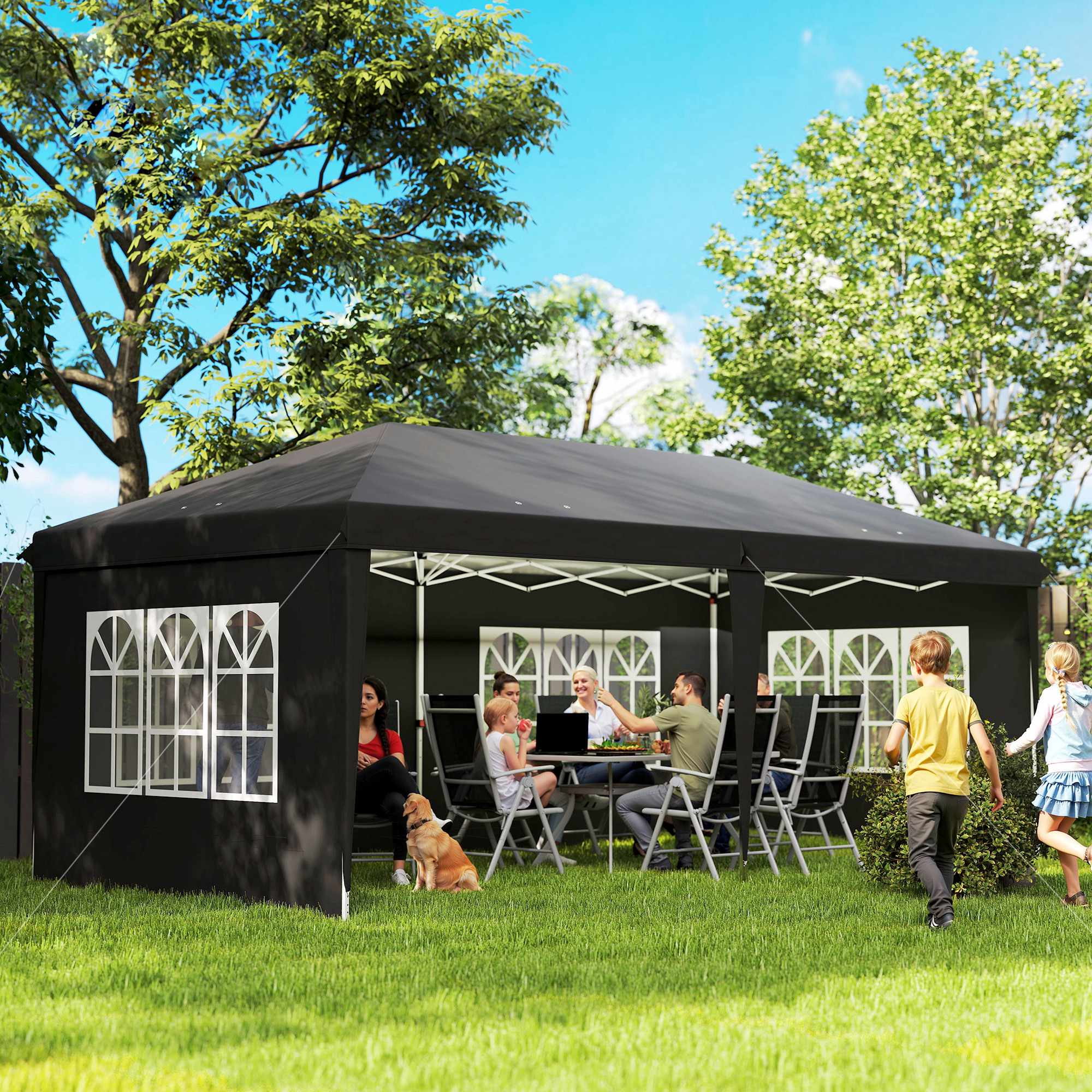 Vattentät popup-paviljong 3x6m med UV-skydd, svart