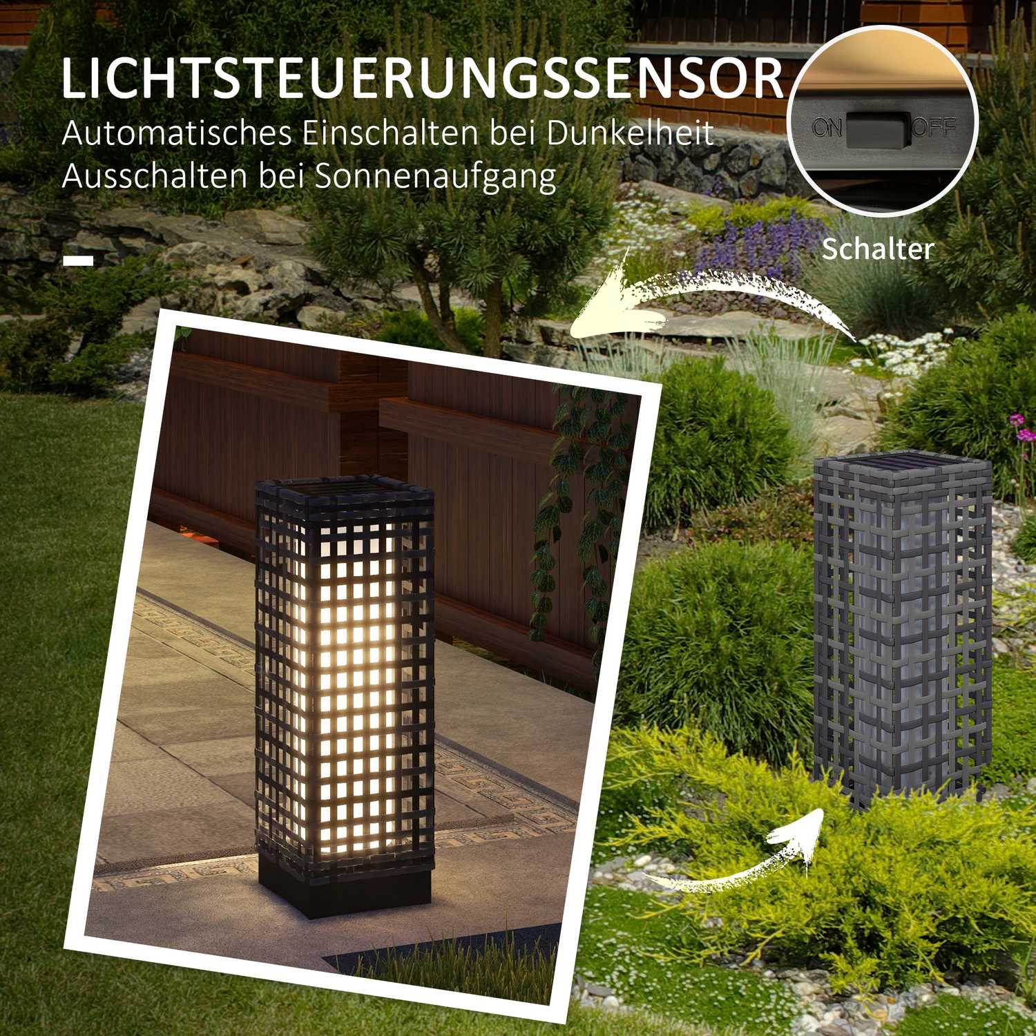 Vattentät rotting Solar Path Light, Auto Sensor LED-lampa