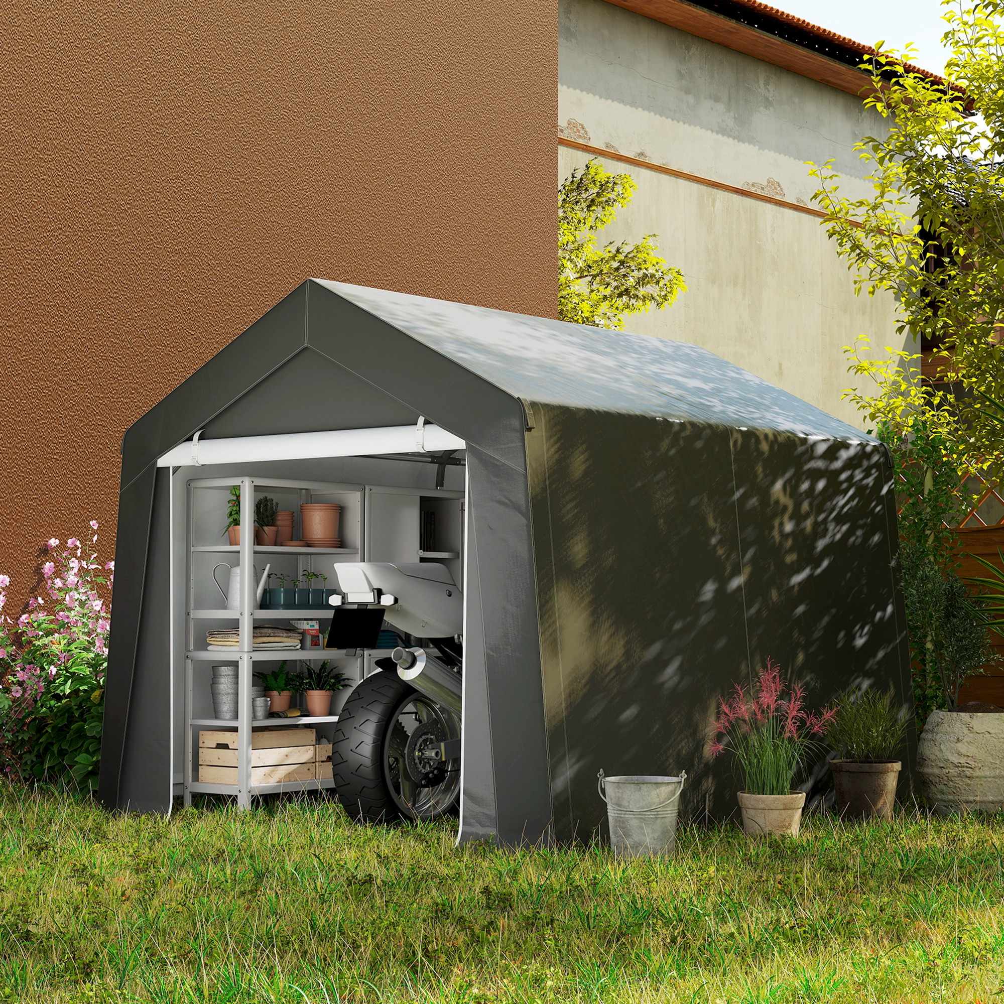 Vattentätt carporttält 3x3 m med rulldörr, ventilation