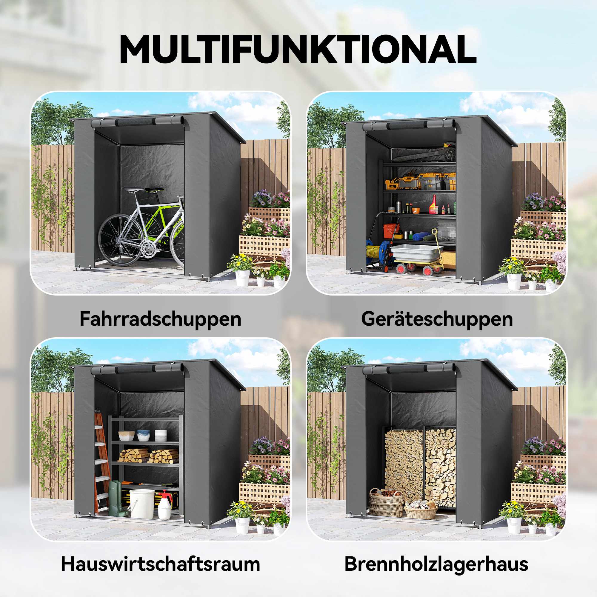 Vattentätt förvaringstält 1,9x1,2m med rulldörr