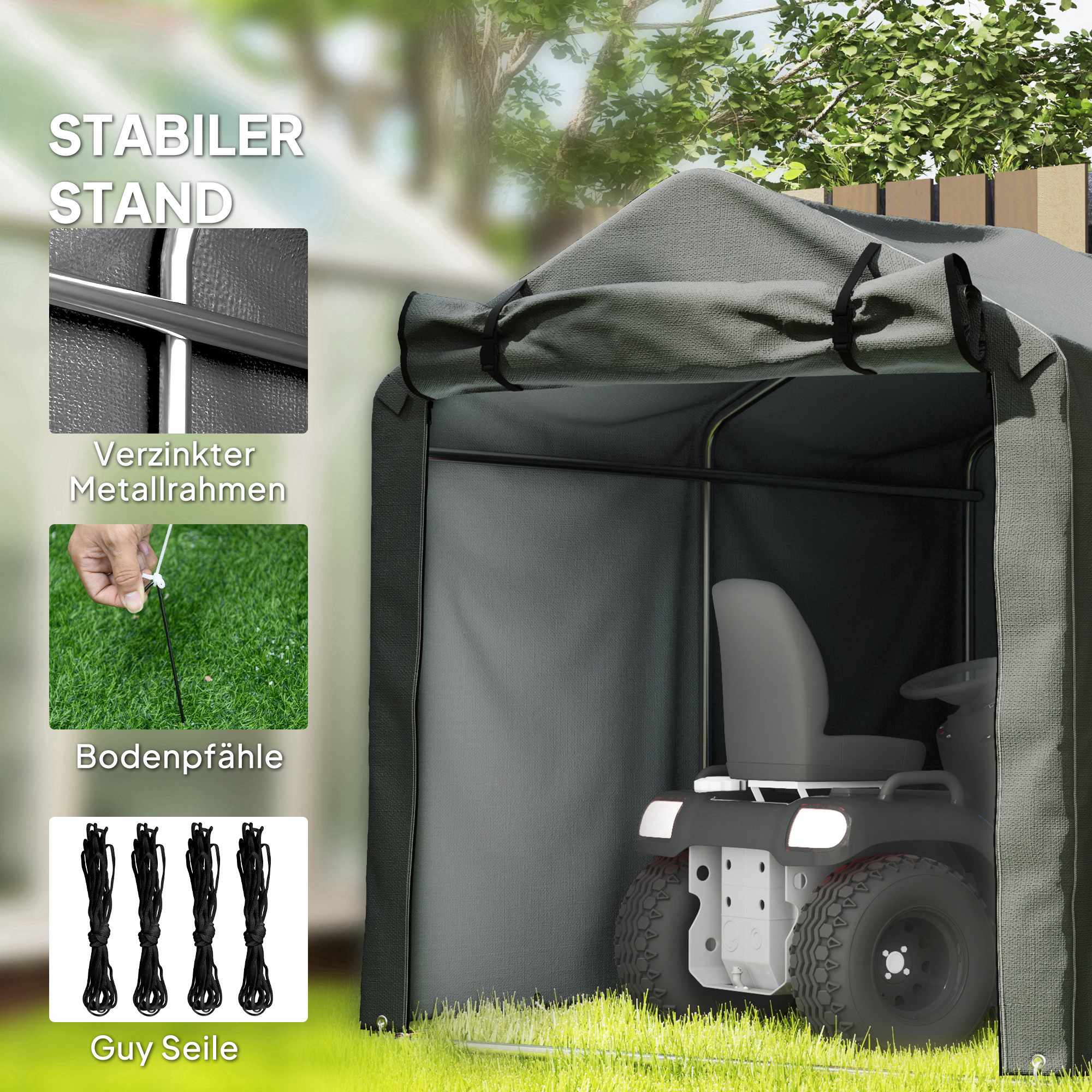 Vattentätt förvaringstält för utomhusbruk, mörkgrått, 220 x 157 x 165 cm