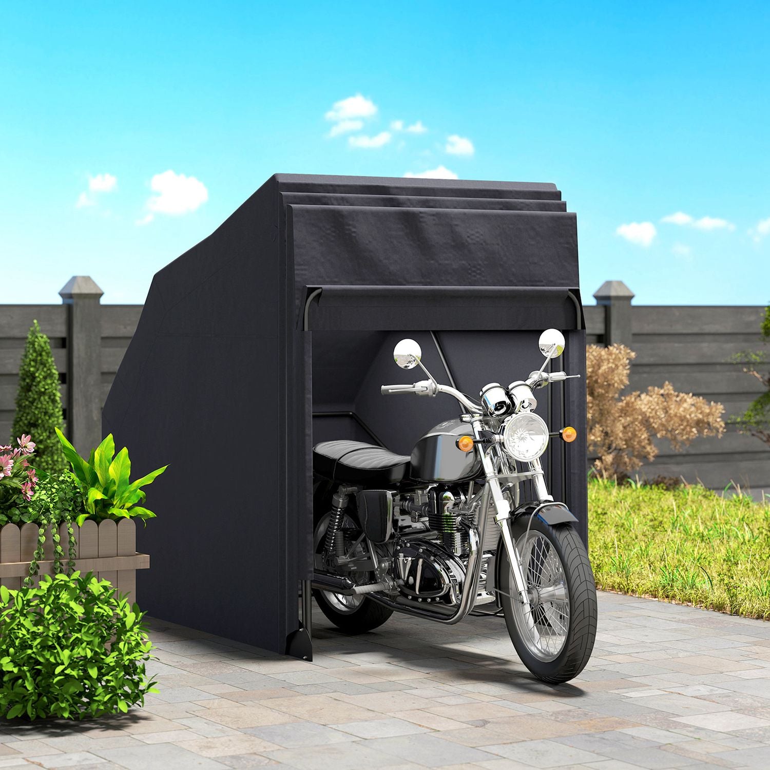 Vattentätt motorcykelskydd, vikbart Oxfordtyg 345cm