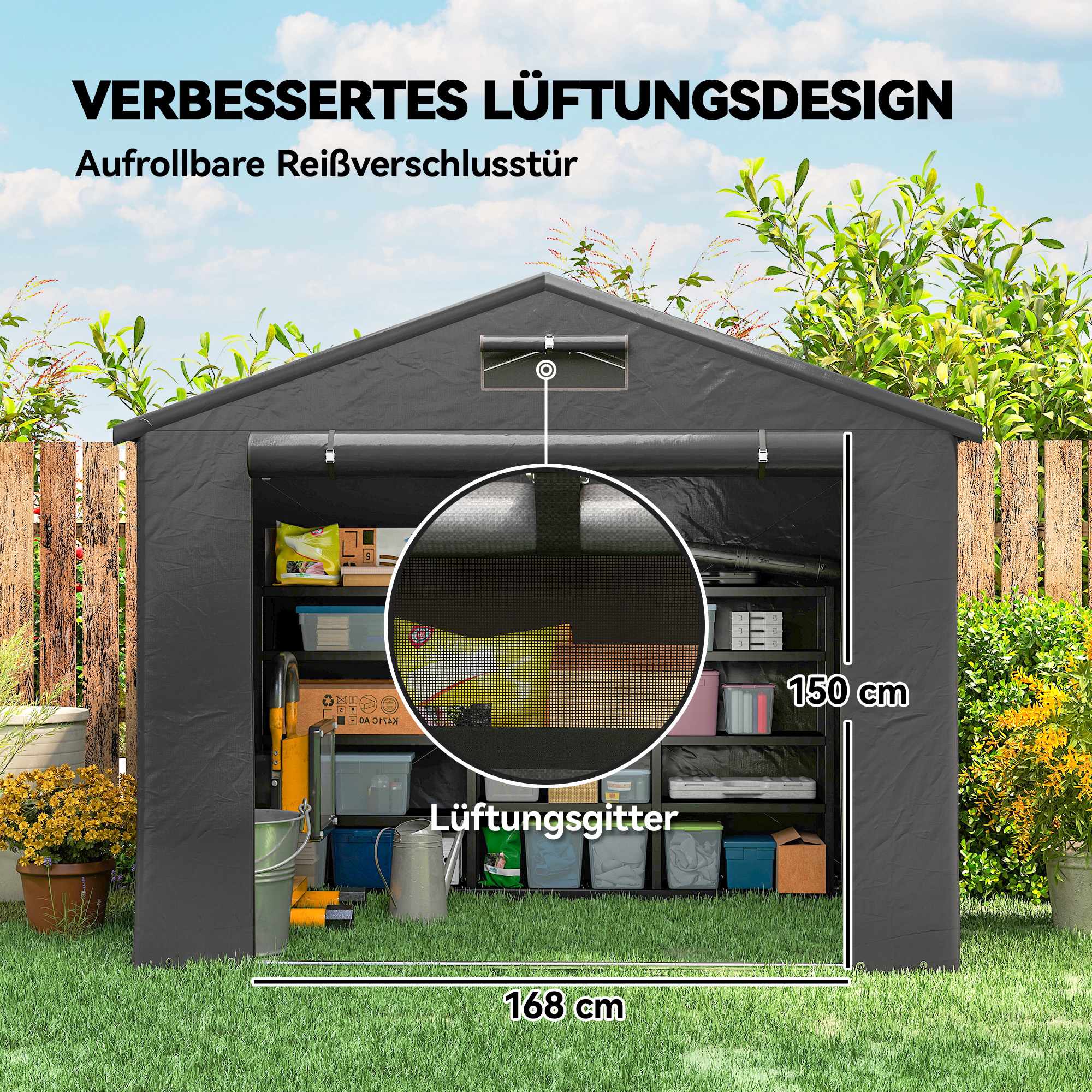 Vattentätt utomhusskydd, 2,5x1,8m, rulldörr