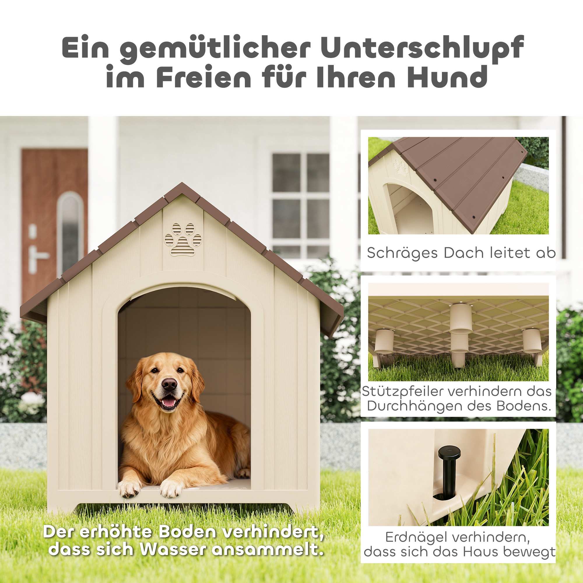Väderbeständig hundkoja 88 x 79 x 89 cm, upphöjt golv