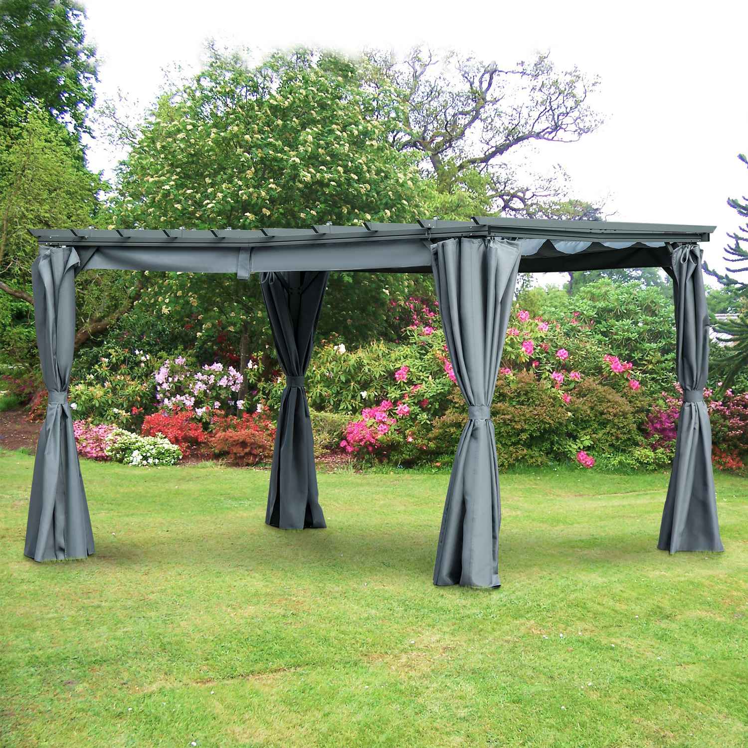 Väderbeständig stål Pergola Gazebo, justerbart tak, grå, 3,6x3M