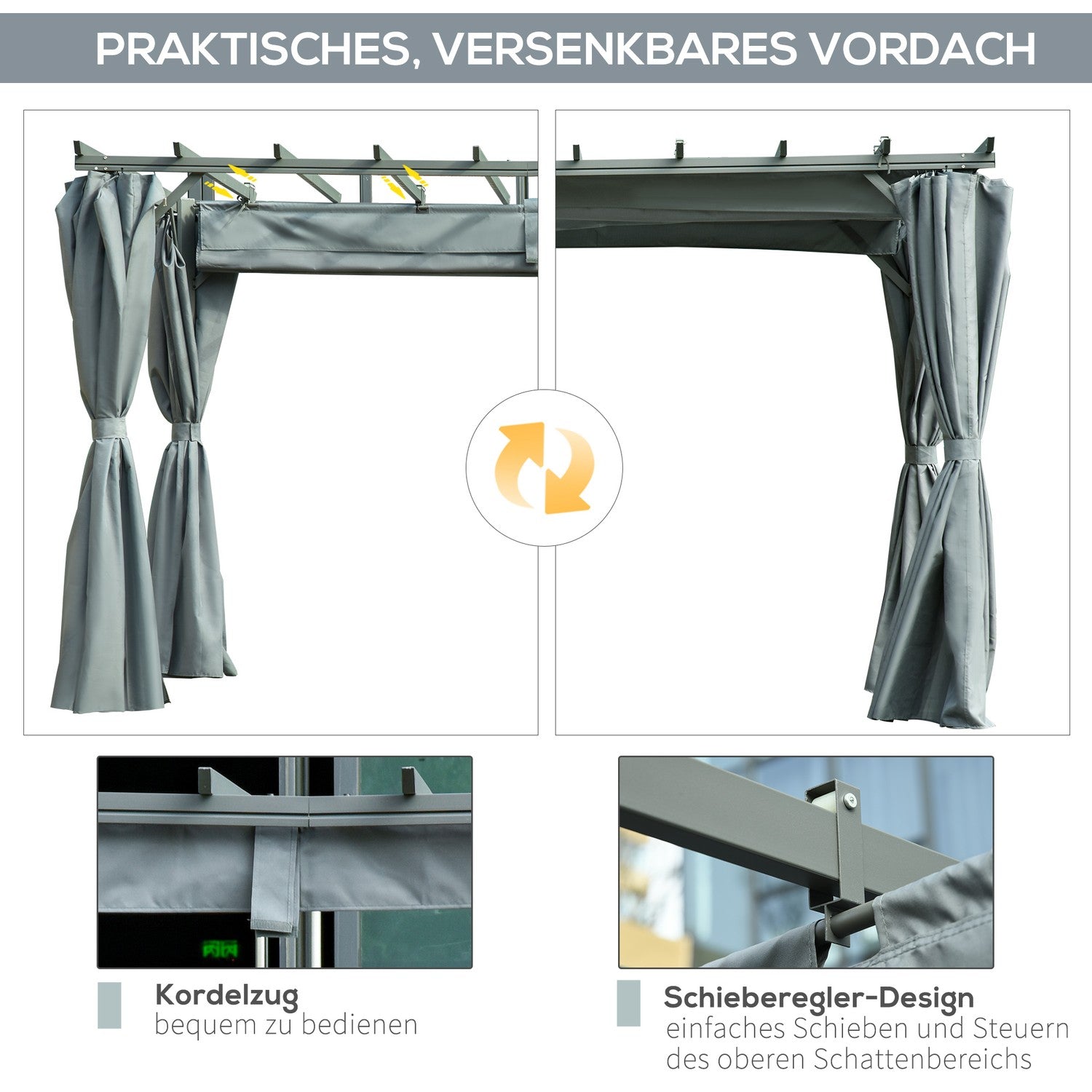 Väderbeständig stål Pergola Gazebo, justerbart tak, grå, 3,6x3M