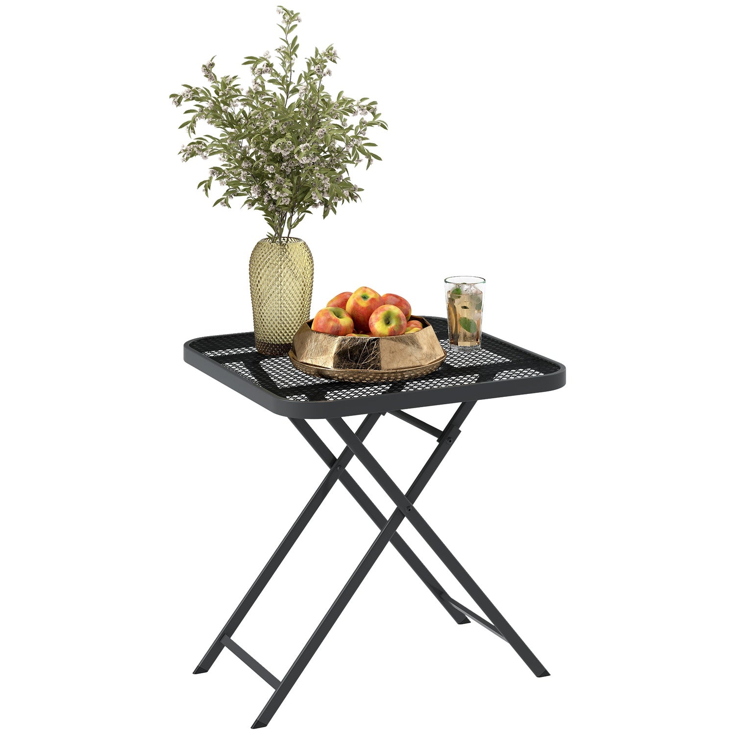 Väderbeständigt fällbart stålbord – 70 x 70 cm, Svart