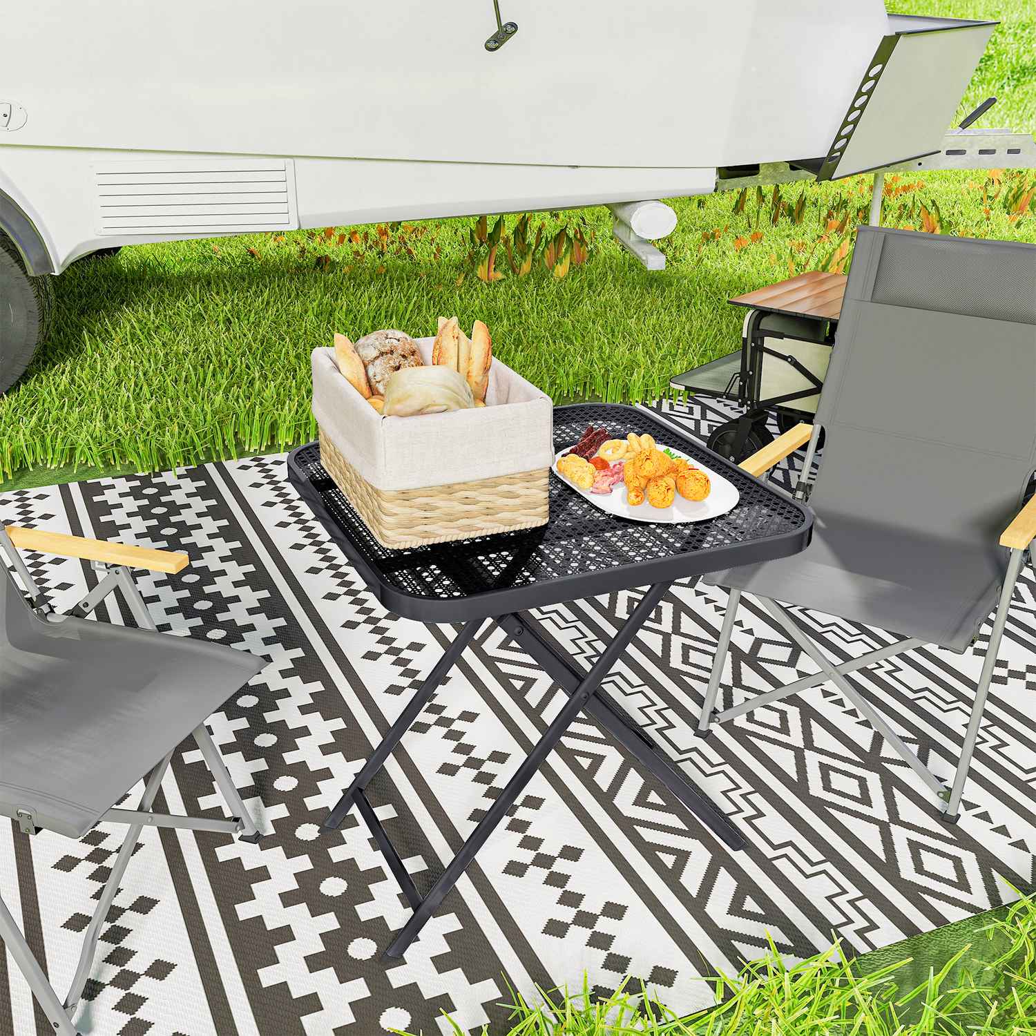 Väderbeständigt fällbart stålbord – 70 x 70 cm, Svart