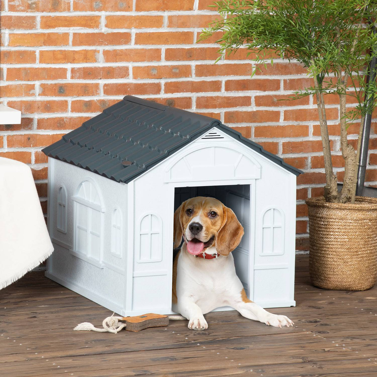Niche pour chien d'extérieur résistante aux intempéries – toit à deux pans, taille moyenne