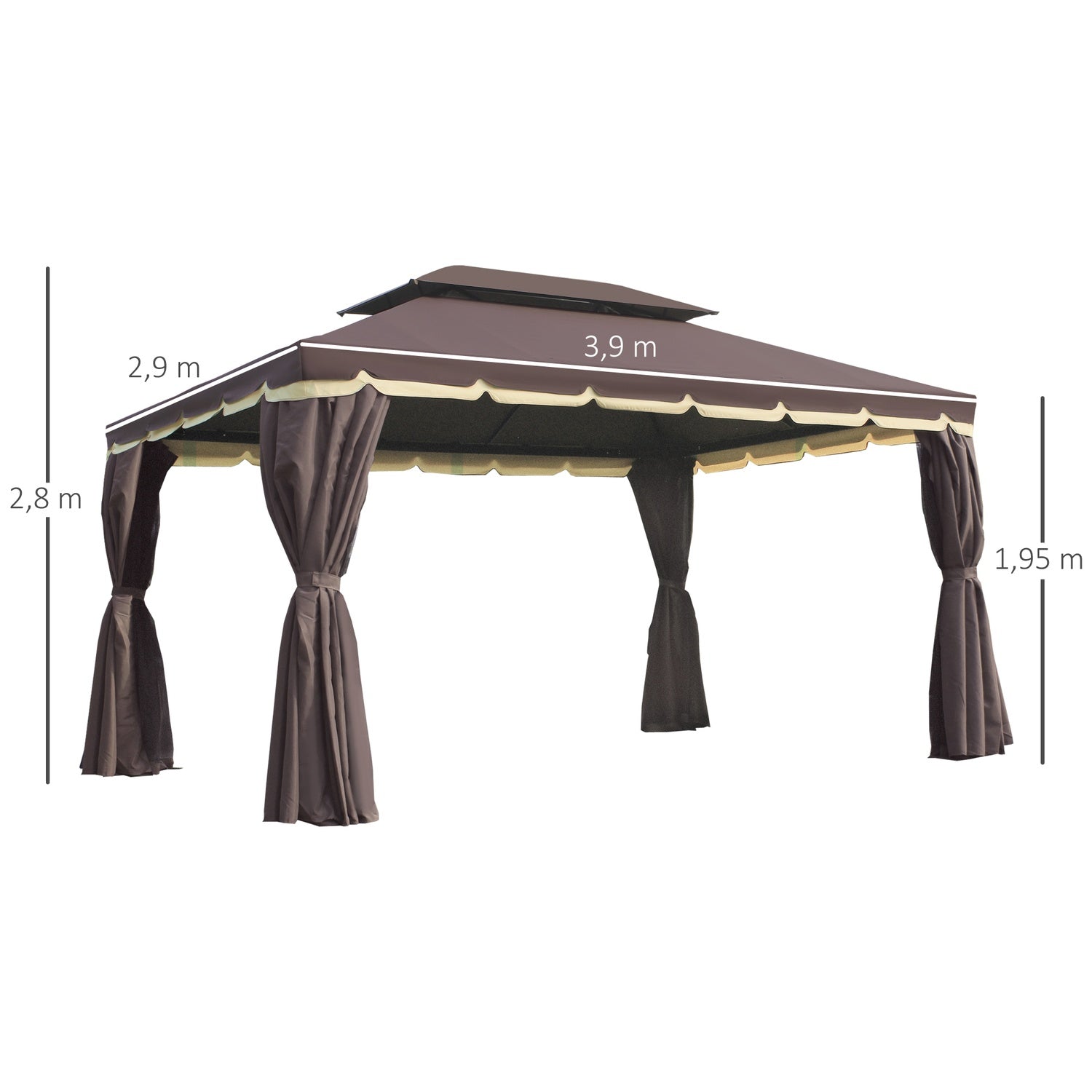 Väderbeständigt trädgårdstält, 4 sidor, myggnät, 390x290x280 cm