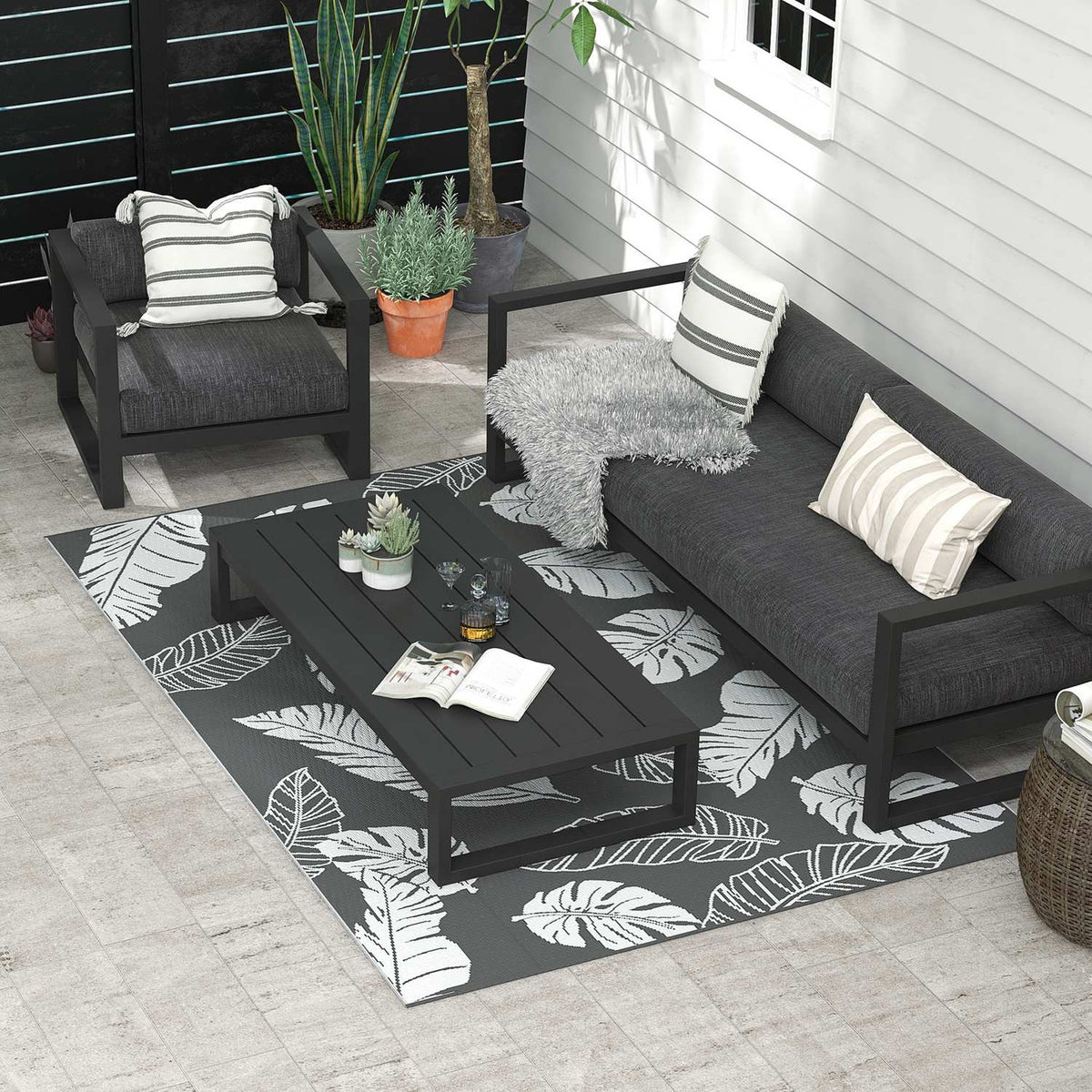 Tappeto da esterno resistente alle intemperie, bifacciale, grigio/bianco 182x274 cm