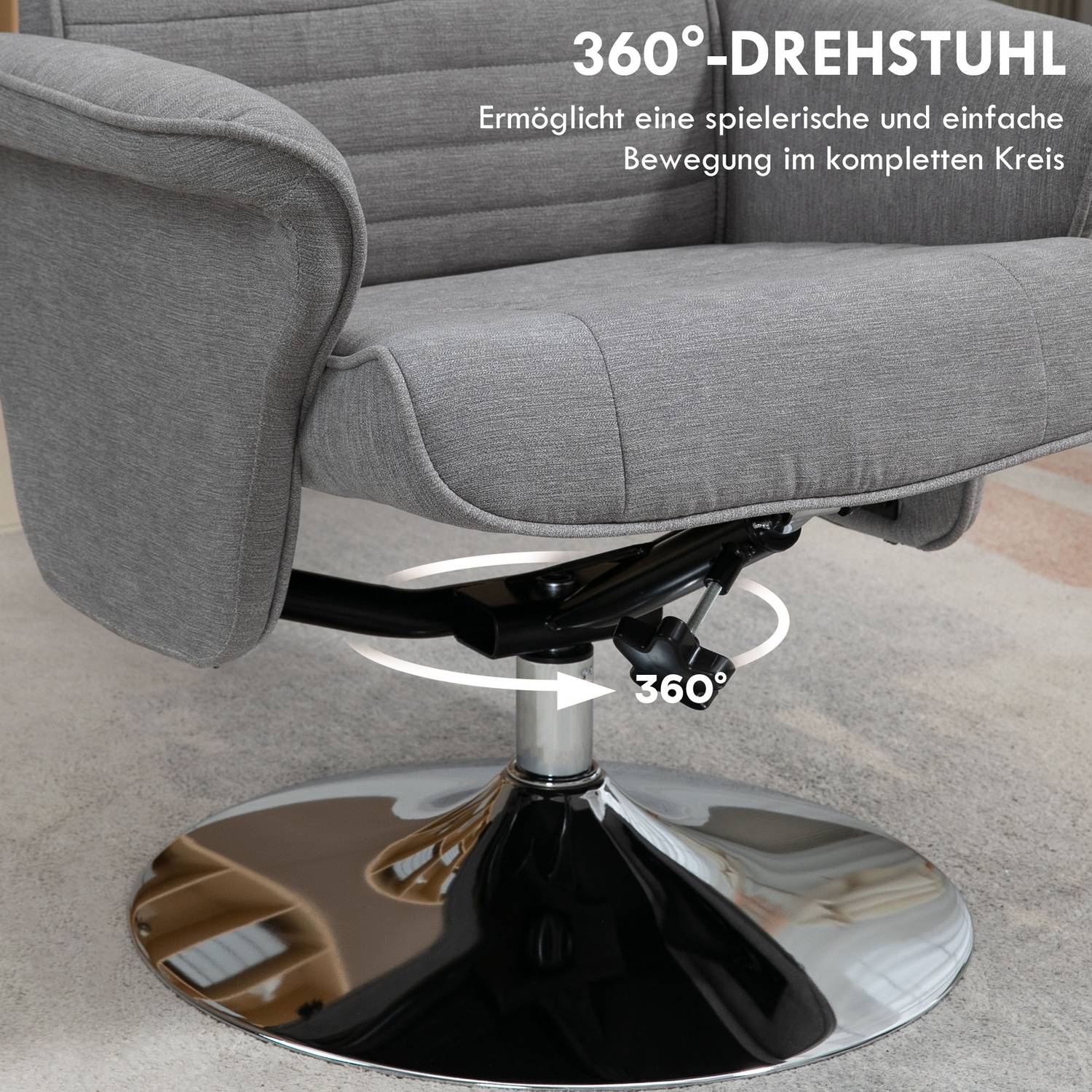 Velvet Grey Liggande TV-stol, Vridbar, Stöder 150 kg