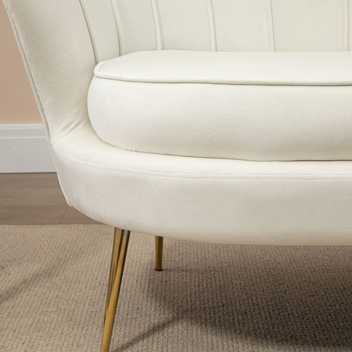 Velvet Loveseat-soffa, Klädd, 2-sits, Cream