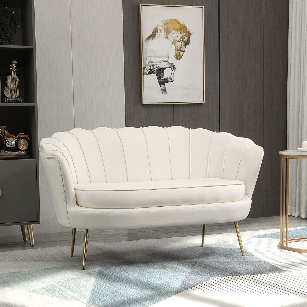Velvet Loveseat-soffa, Klädd, 2-sits, Cream