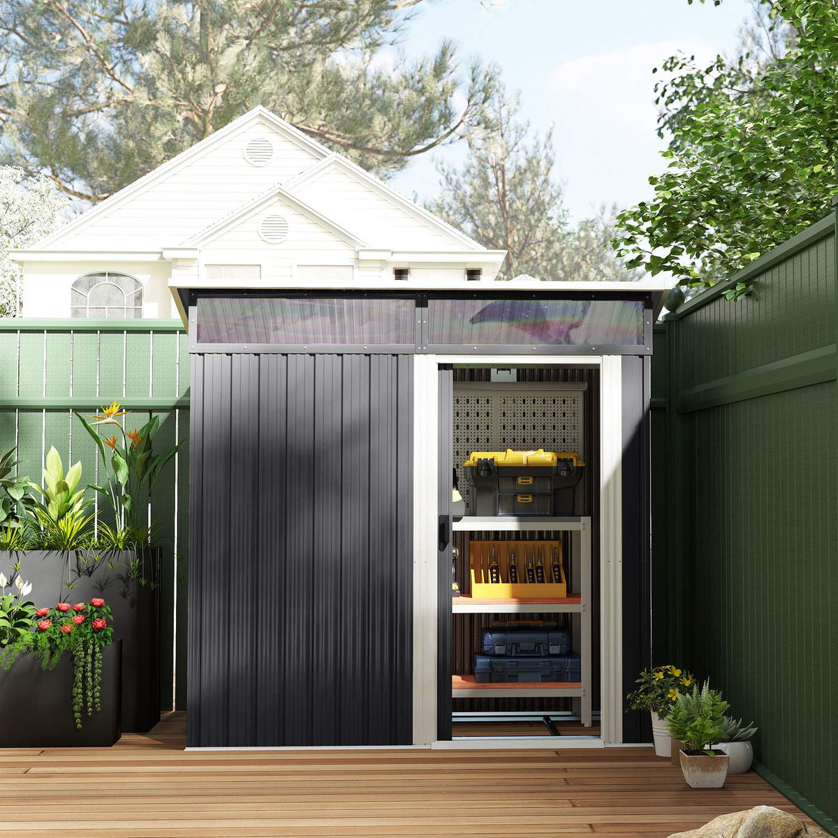 Abri à outils en métal 1,9 m² avec porte coulissante et fenêtre