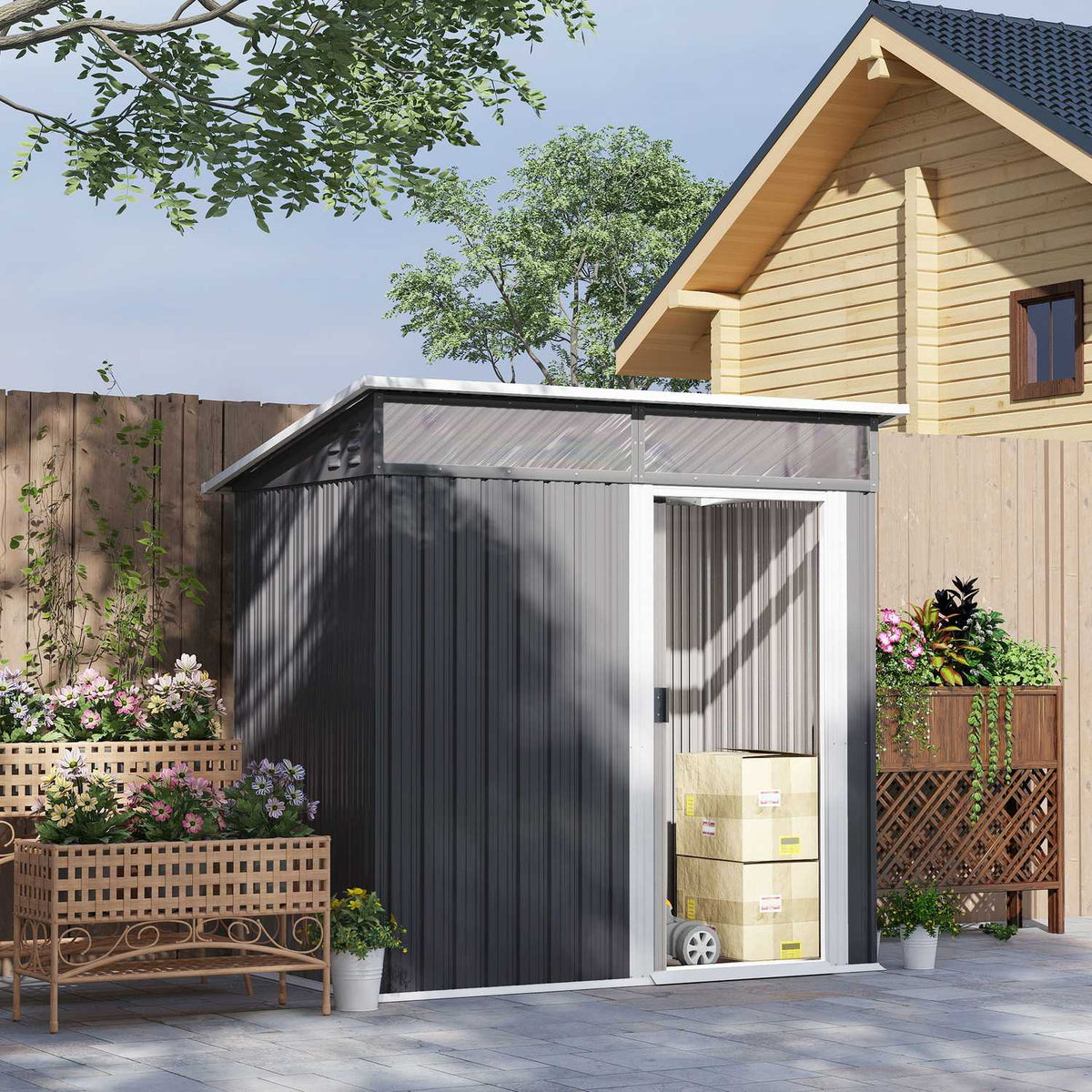 Abri à outils en métal 1,9 m² avec porte coulissante et fenêtre