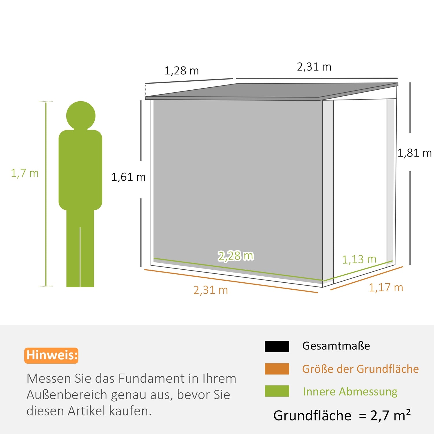 Verktygsskjul i metall – 2,7 m², tak, väderbeständig